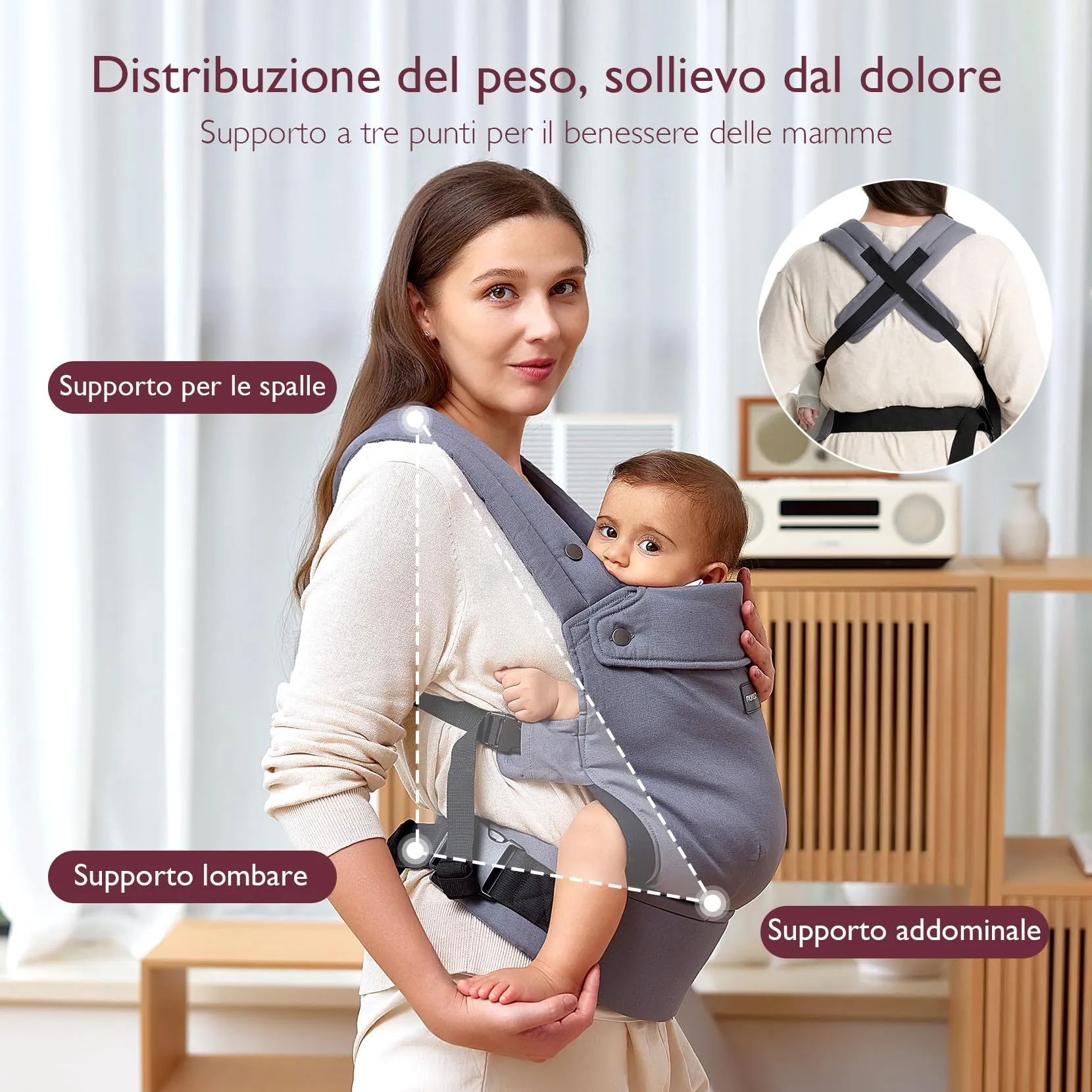 Momcozy Marsupio in Cotone, Grigio - immagine 4