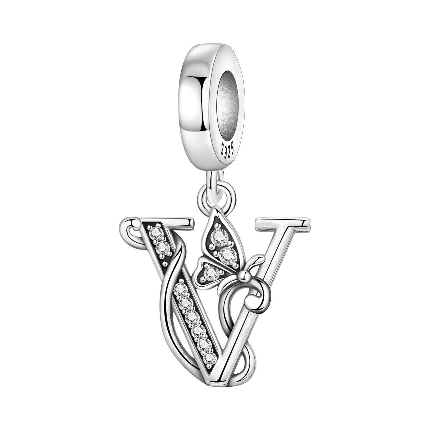 PANPOKI Ciondoli a Forma di Farfalla con Iniziale Alfabeto A-Z in Argento Sterling 925 e Zirconia - immagine 2