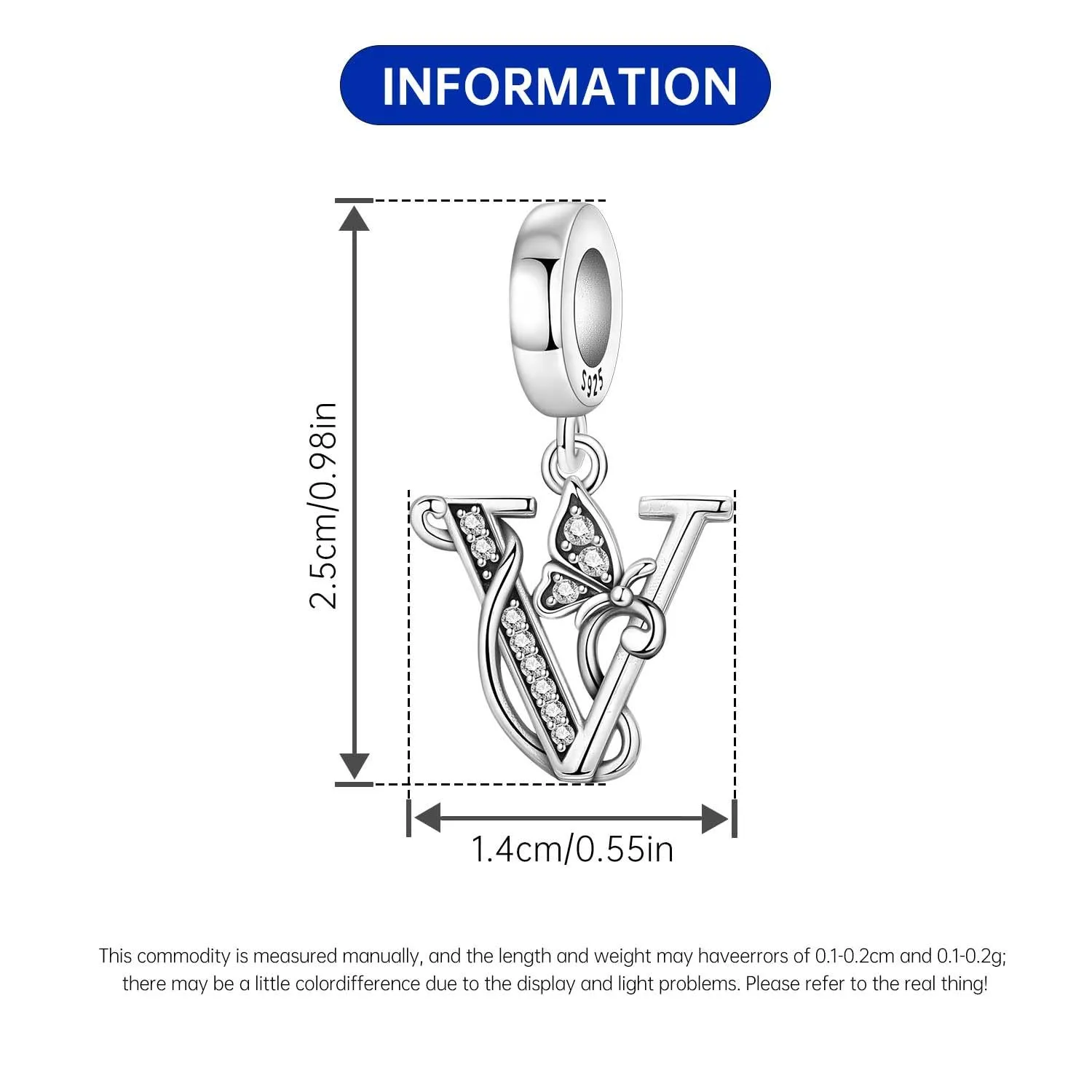PANPOKI Ciondoli a Forma di Farfalla con Iniziale Alfabeto A-Z in Argento Sterling 925 e Zirconia - immagine 4