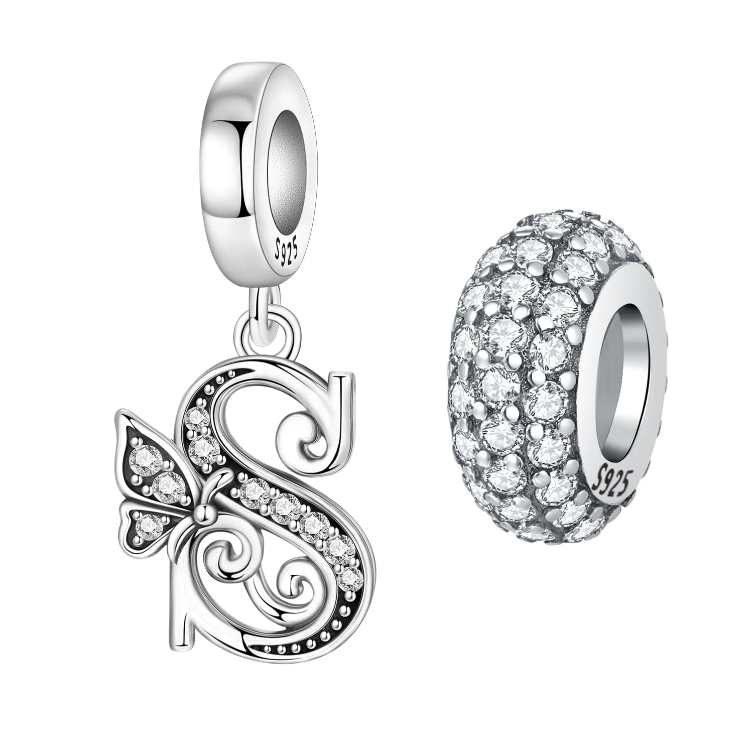 PANPOKI Ciondoli a Forma di Lettera in Argento S925 e Zirconia per Bracciali e Collane Europei - immagine 1