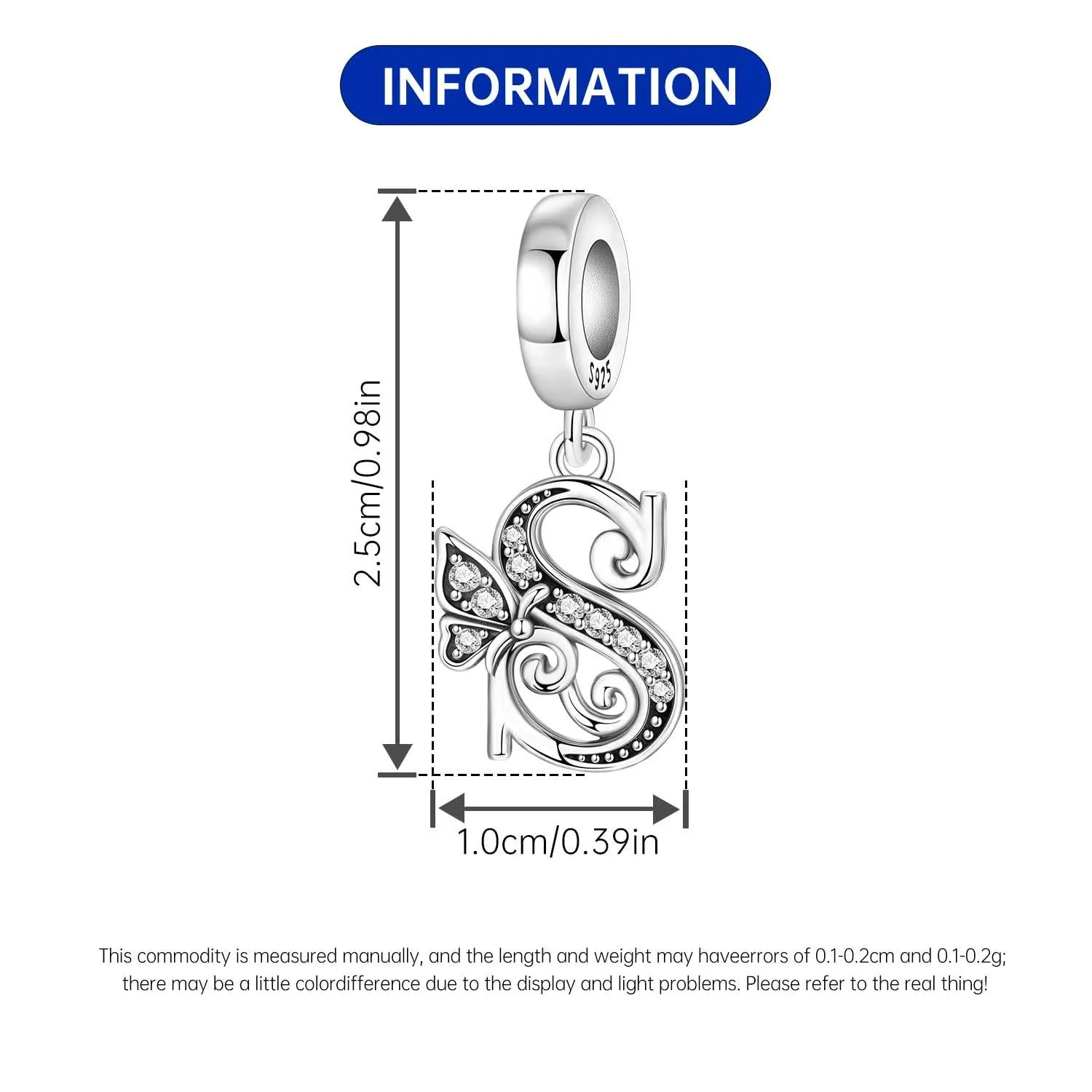 PANPOKI Ciondoli a Forma di Lettera in Argento S925 e Zirconia per Bracciali e Collane Europei - immagine 2