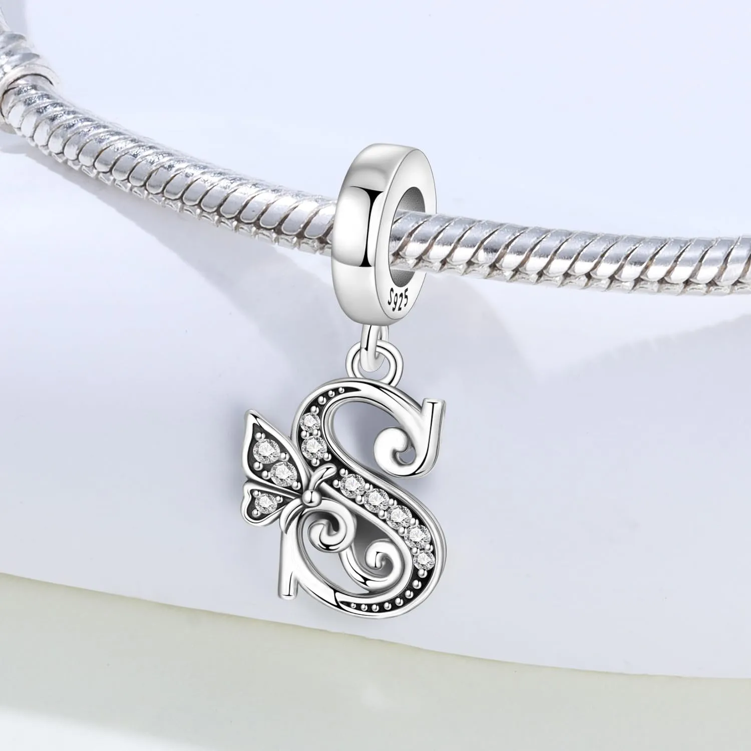 PANPOKI Ciondoli a Forma di Lettera in Argento S925 e Zirconia per Bracciali e Collane Europei - immagine 5