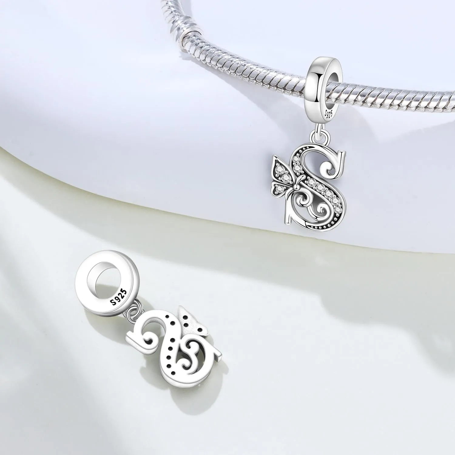 PANPOKI Ciondoli a Forma di Lettera in Argento S925 e Zirconia per Bracciali e Collane Europei - immagine 6