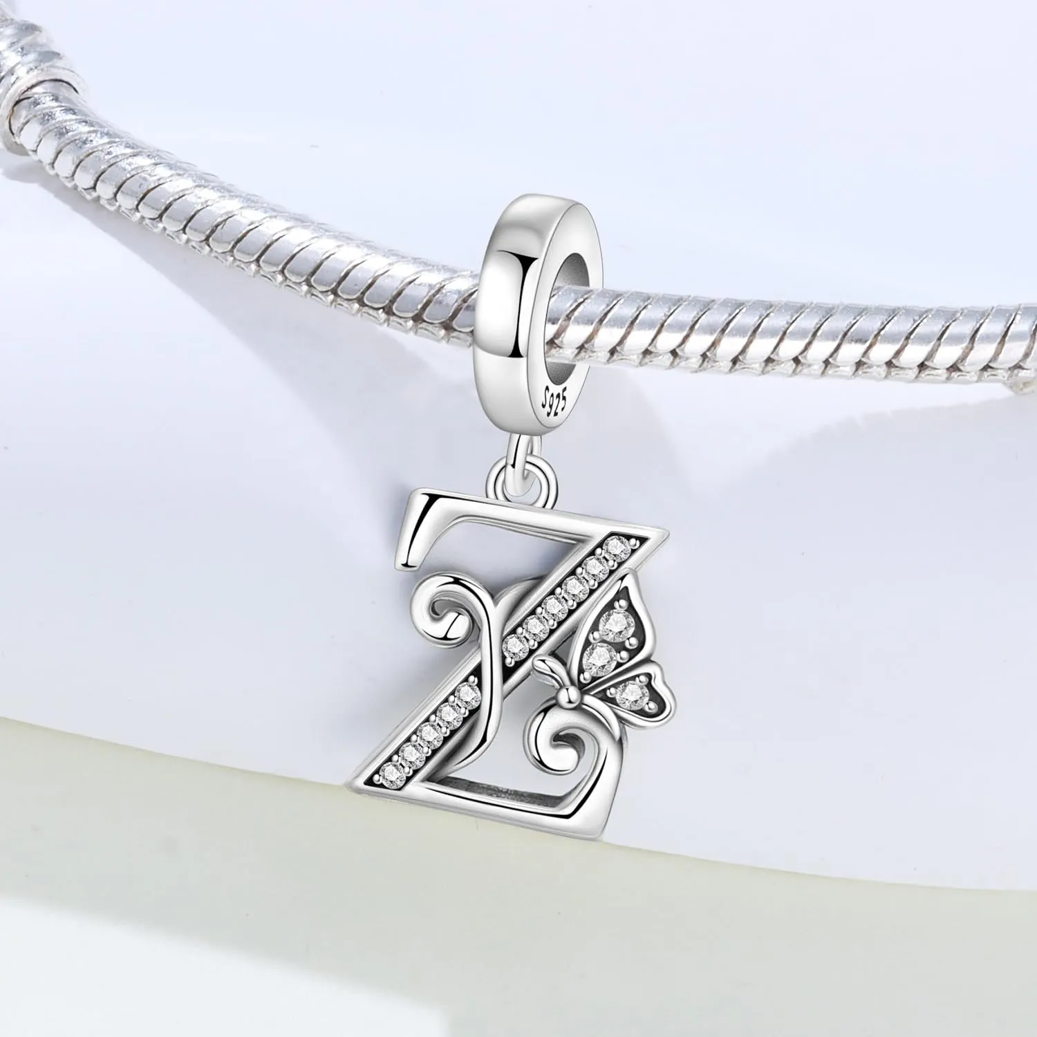 PANPOKI Ciondoli a forma di lettera in argento sterling S925 con zirconi, compatibili con bracciali e collane europei, Z Abito - immagine 5