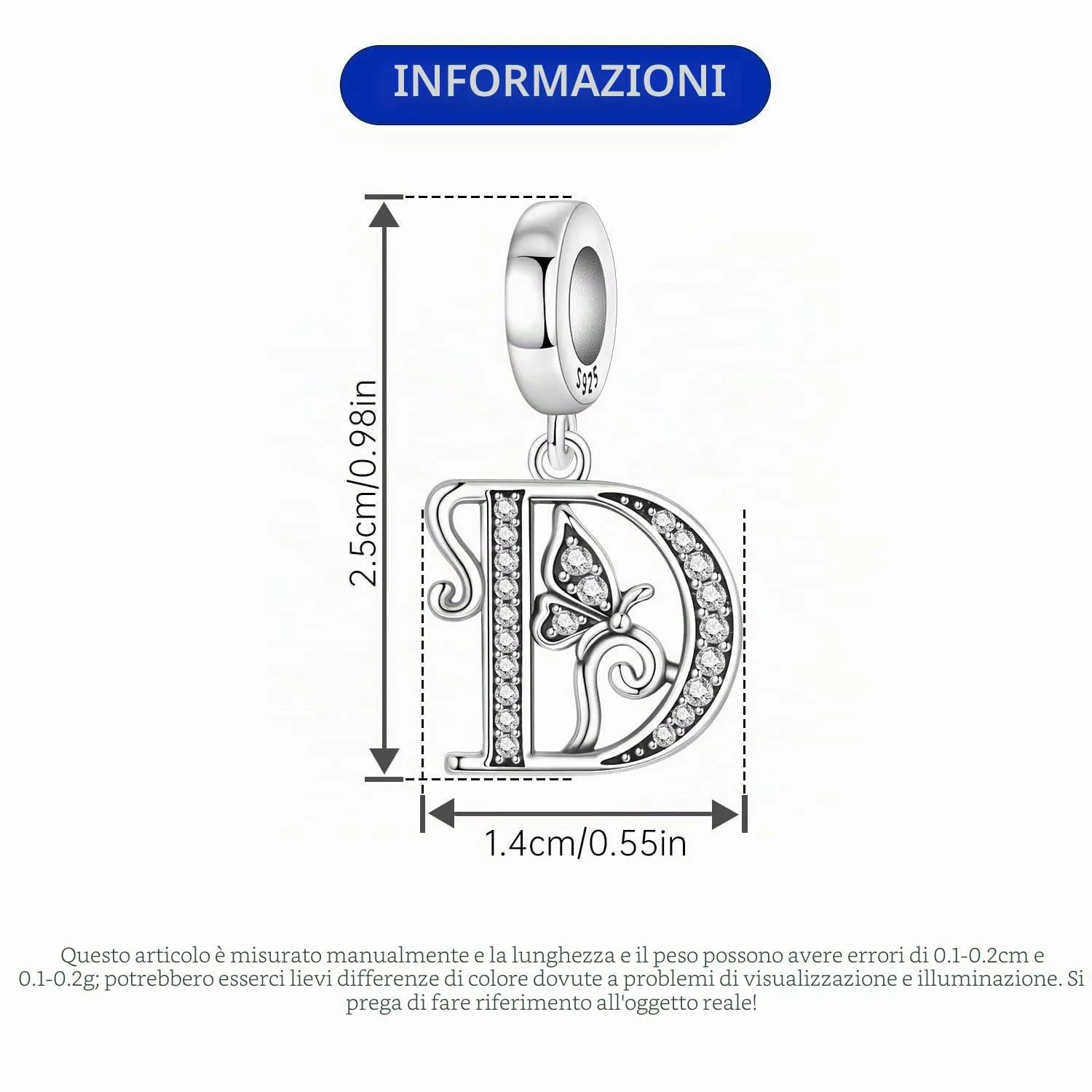 PANPOKI Ciondoli a forma di lettera in argento sterling S925 con zirconi per bracciali e collane europei - immagine 2