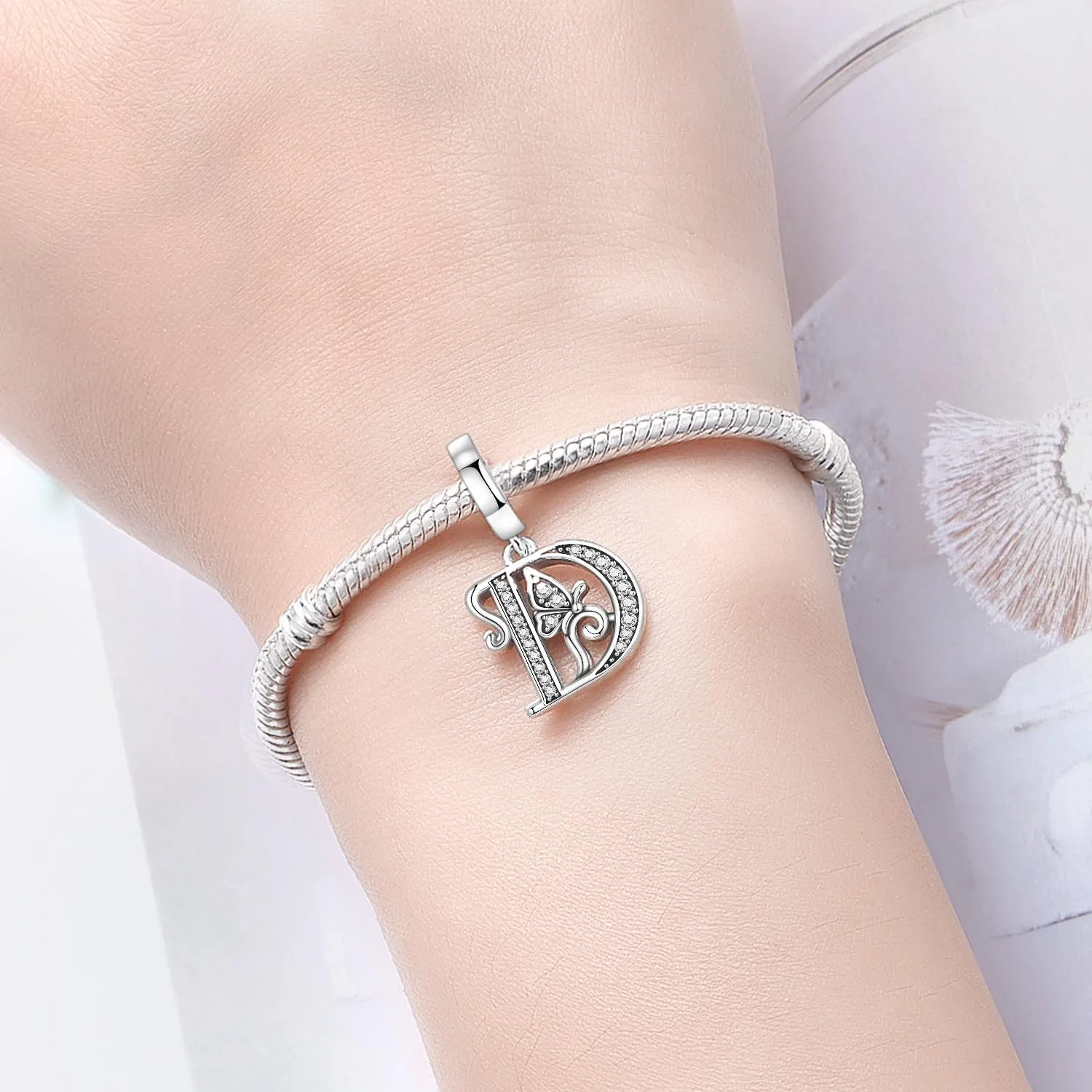 PANPOKI Ciondoli a forma di lettera in argento sterling S925 con zirconi per bracciali e collane europei - immagine 4