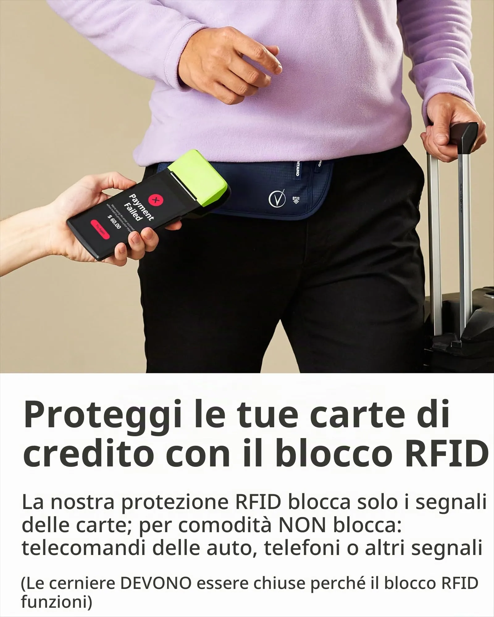 Vantamo Marsupio Ultrapiatto RFID per Uomo e Donna con Cintura Regolabile - immagine 3