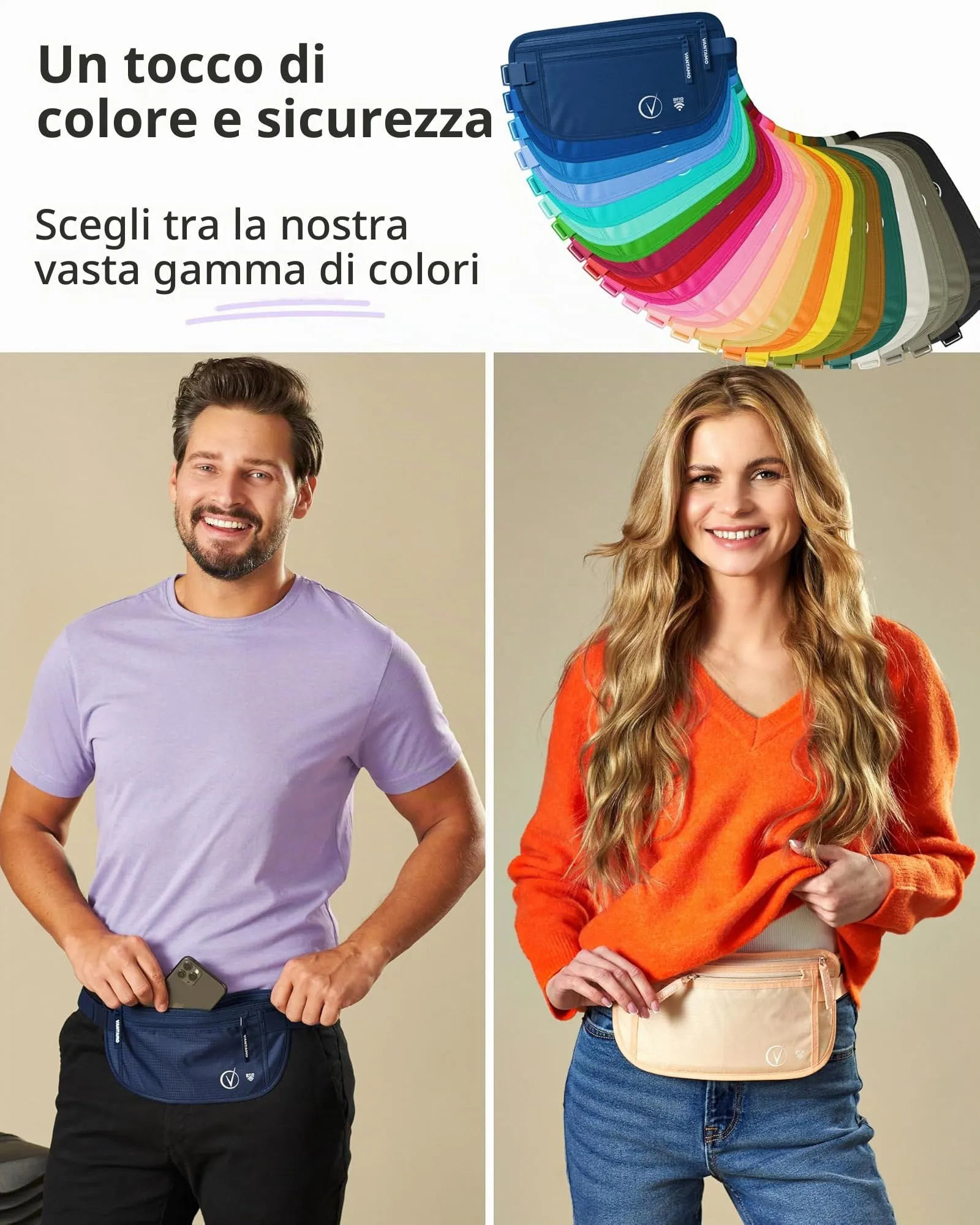 Vantamo Marsupio Ultrapiatto RFID per Uomo e Donna con Cintura Regolabile - immagine 6