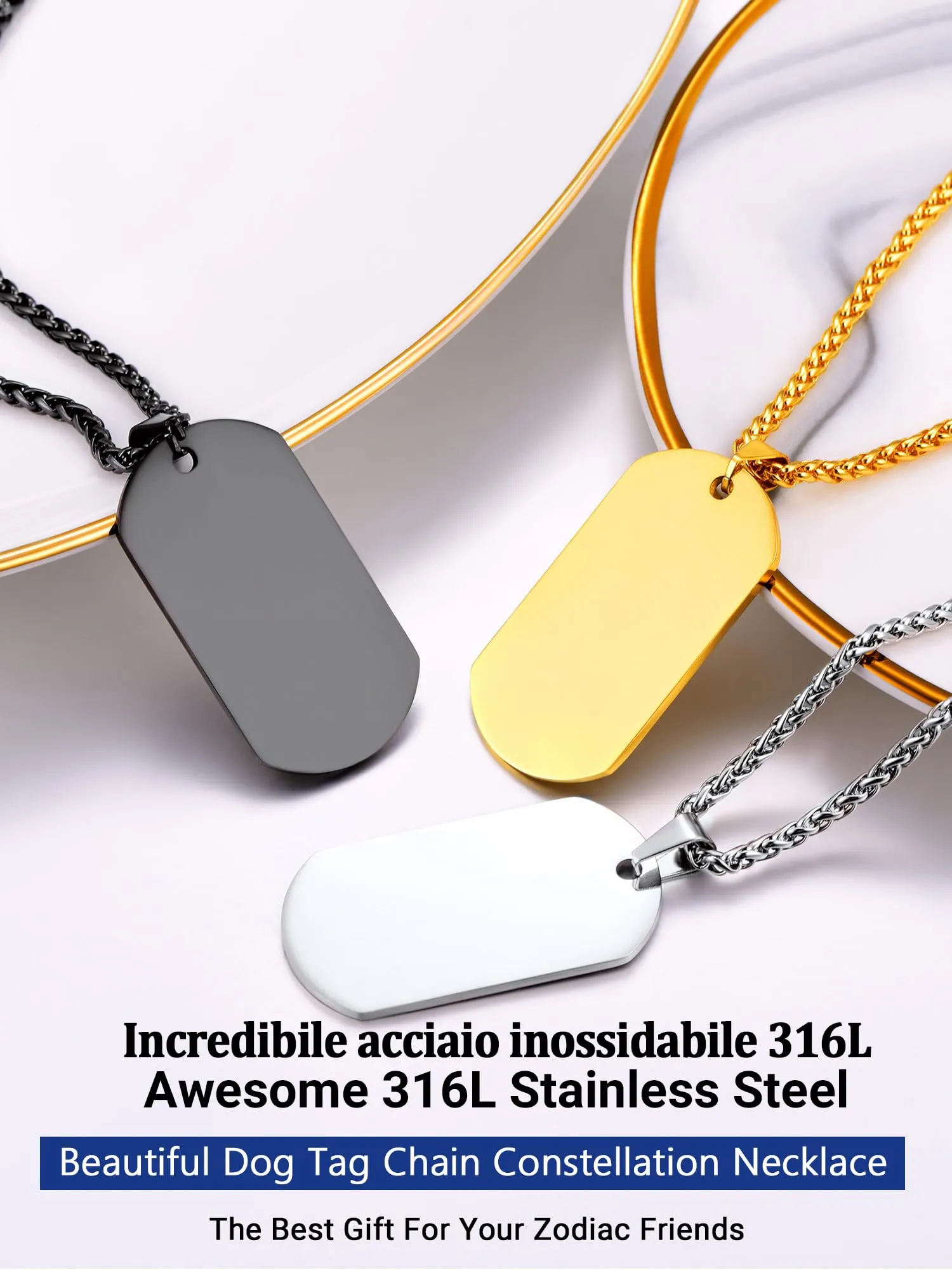PROSTEEL Collana Militare Dog Tag in Acciaio Inossidabile, Catena Regolabile 55-60 cm, Unisex, Argento - immagine 3
