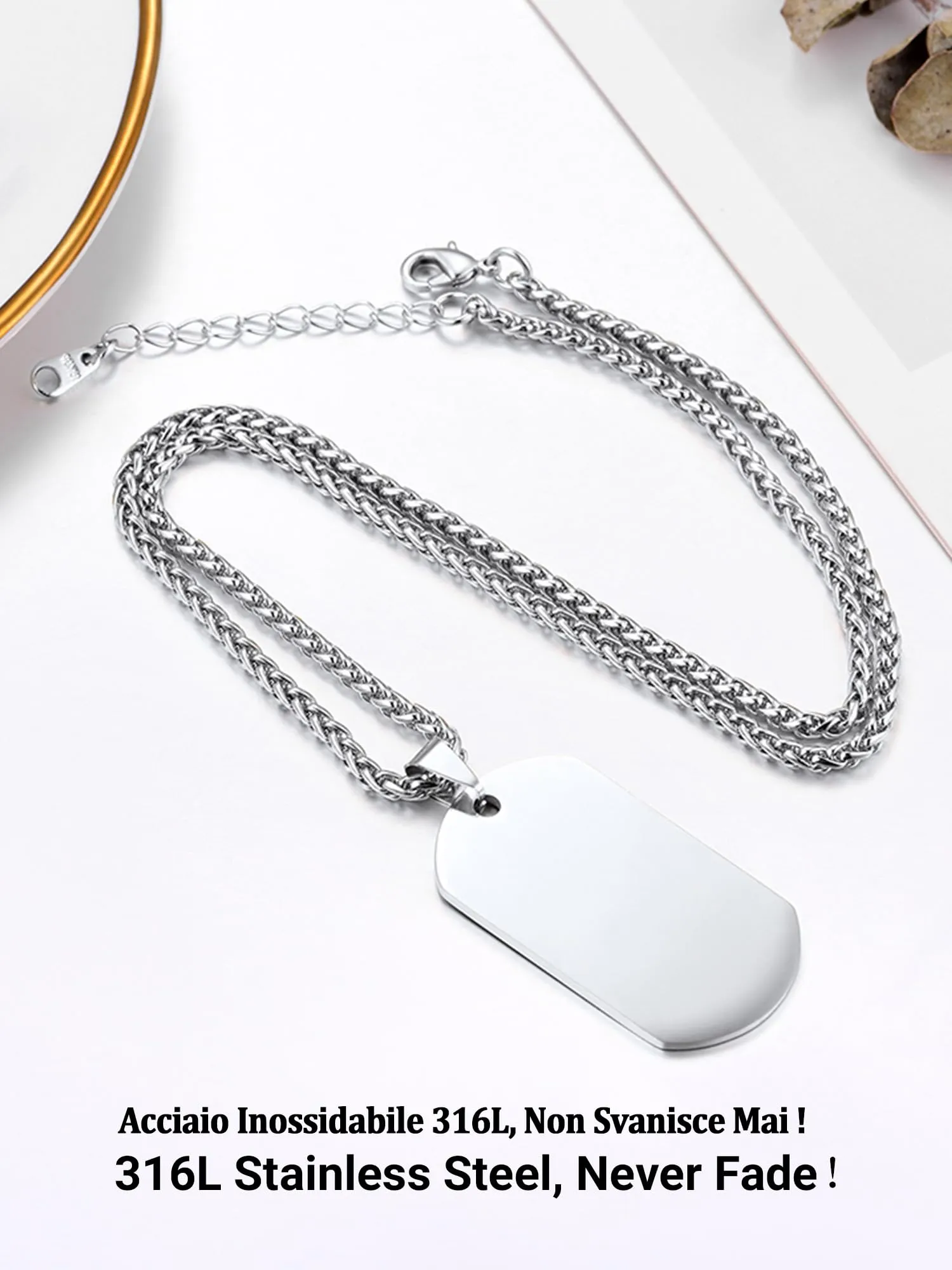 PROSTEEL Collana Militare Dog Tag in Acciaio Inossidabile, Catena Regolabile 55-60 cm, Unisex, Argento - immagine 8
