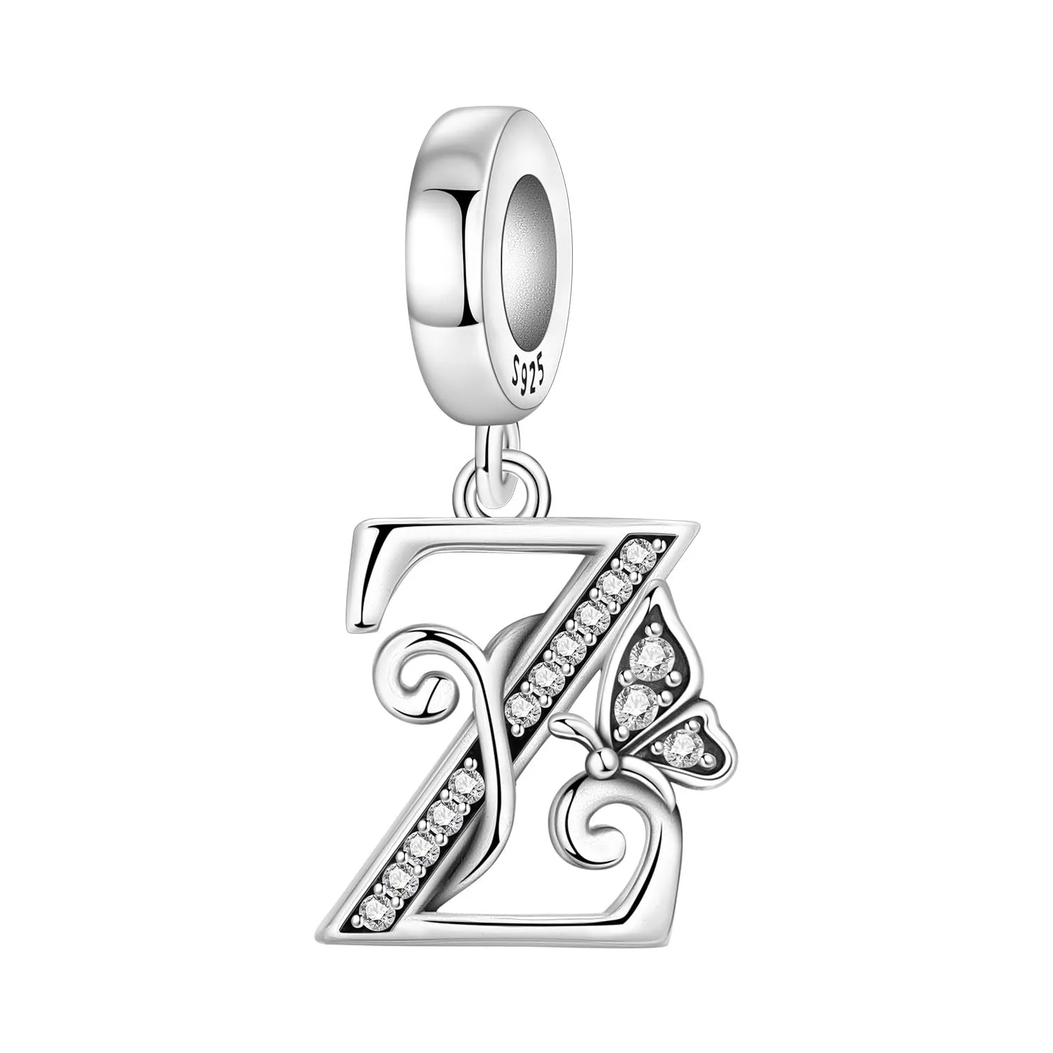 PANPOKI Set di 2 Ciondoli a Farfalla in Argento Sterling 925 con Iniziale, Perla Distanziatrice in Zirconia Pavé - immagine 2