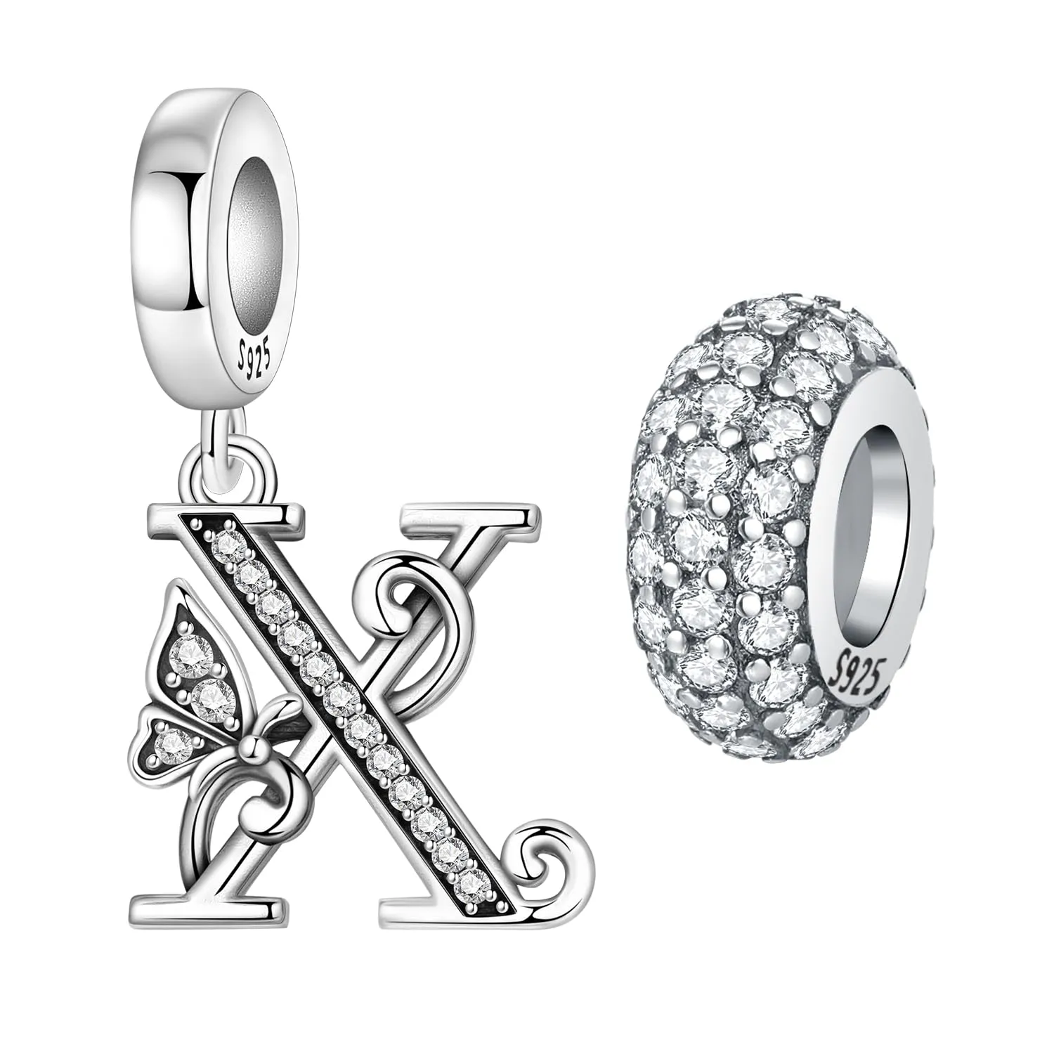 PANPOKI Set di 2 Ciondoli a Farfalla con Lettera in Argento Sterling 925 e Zirconia Cubica per Bracciali e Collane - immagine 1