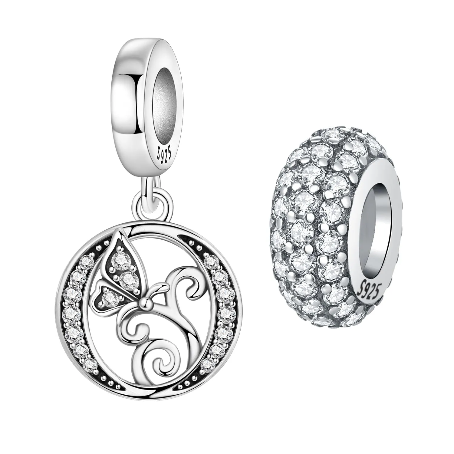 PANPOKI Set di 2 ciondoli a farfalla con iniziali in Argento Sterling 925 e perle distanziatrici in zirconia cubica - immagine 1