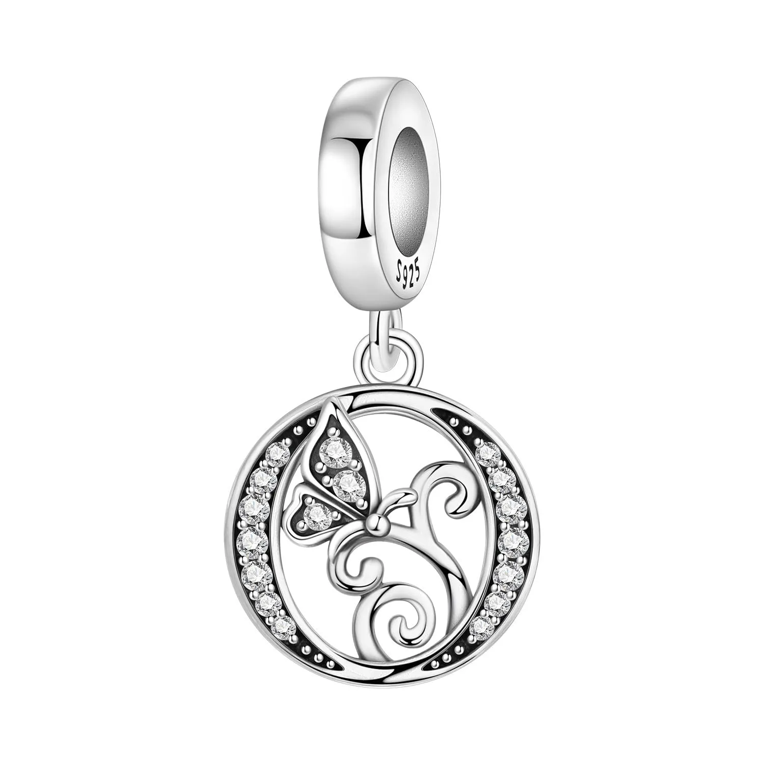 PANPOKI Set di 2 ciondoli a farfalla con iniziali in Argento Sterling 925 e perle distanziatrici in zirconia cubica - immagine 2