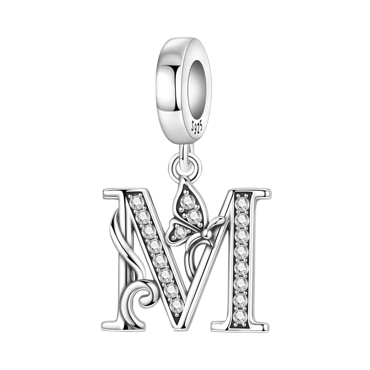 PANPOKI Ciondoli a forma di lettera in Argento Sterling 925, Lettera M - immagine 2