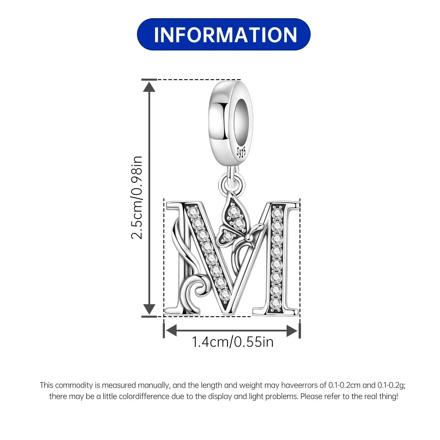 PANPOKI Ciondoli a forma di lettera in Argento Sterling 925, Lettera M - immagine 4