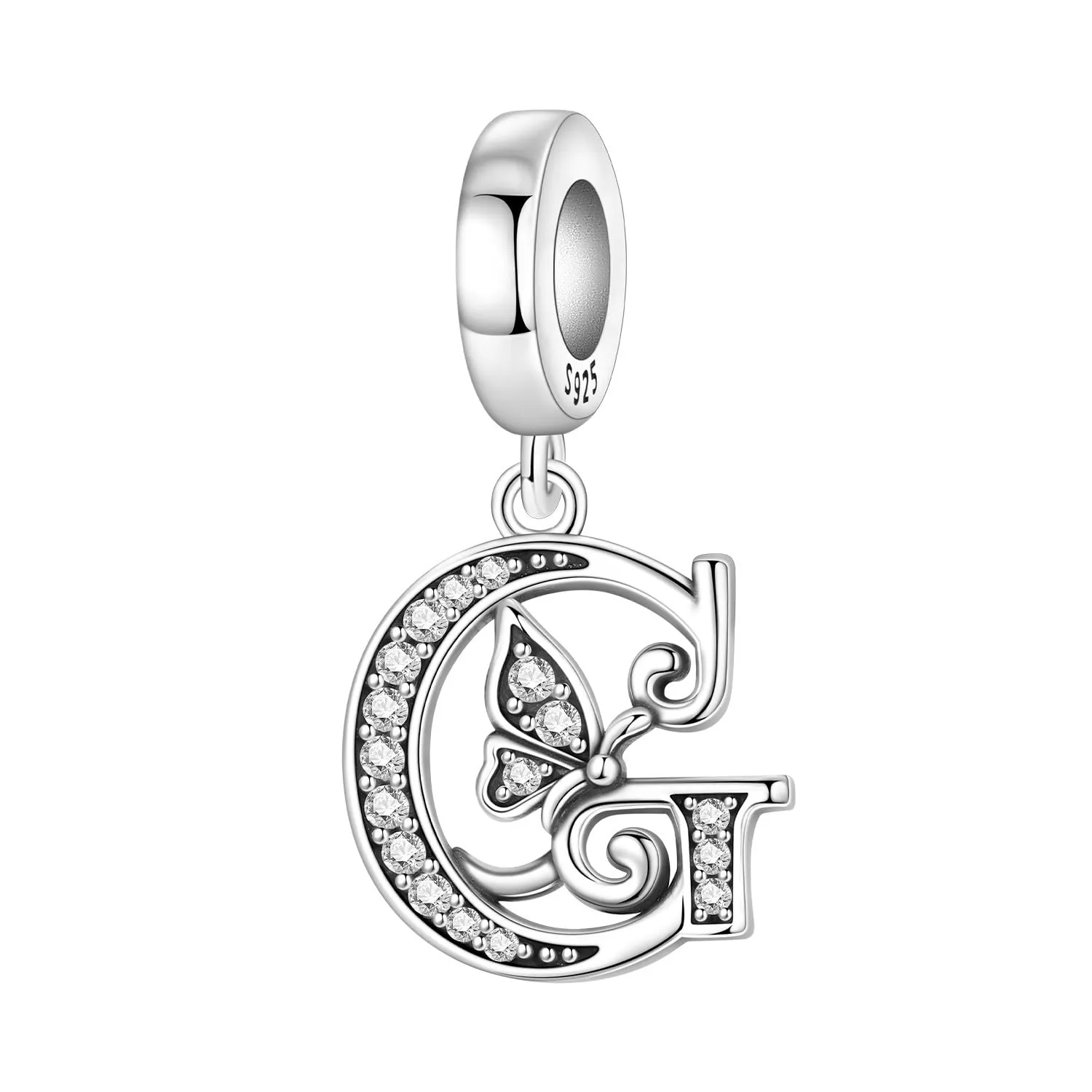 PANPOKI Set 2 Ciondoli a Lettera Farfalla in Argento Sterling 925 con Perle Distanziatrici Pavé - immagine 2