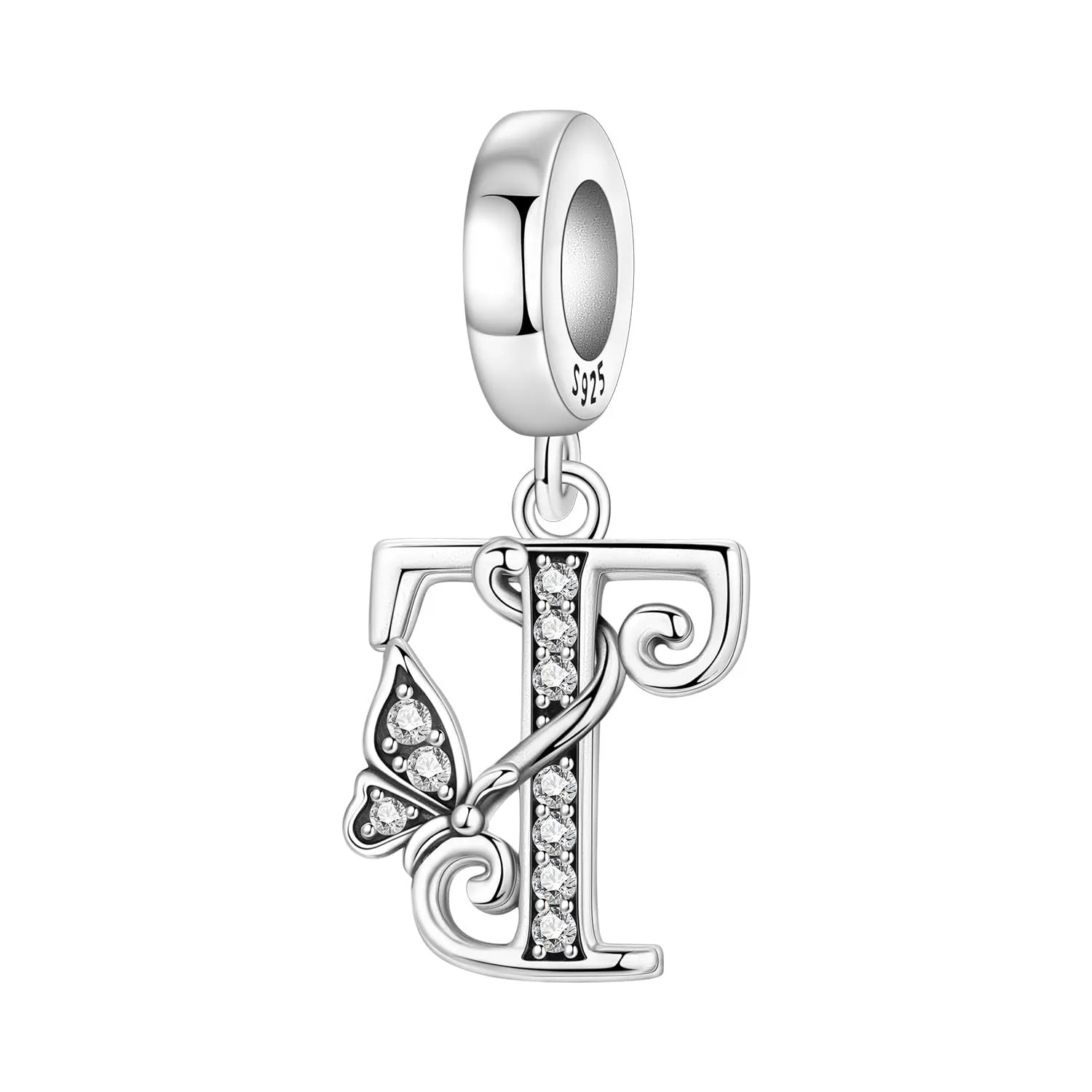 PANPOKI Set 2 Ciondoli a Lettera a Forma di Farfalla in Argento Sterling 925 con Perline Distanziatrici in Zirconia Cubica Pavé - immagine 2