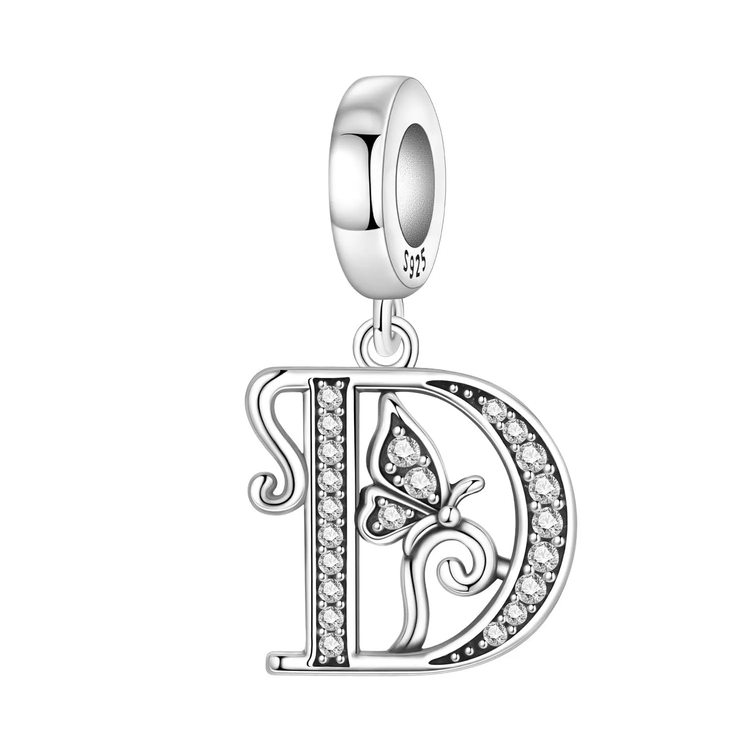 PANPOKI Set di 2 Ciondoli a Forma di Farfalla con Iniziali in Argento Sterling 925 e Perle Distanziatrici in Zirconia Cubica - immagine 2