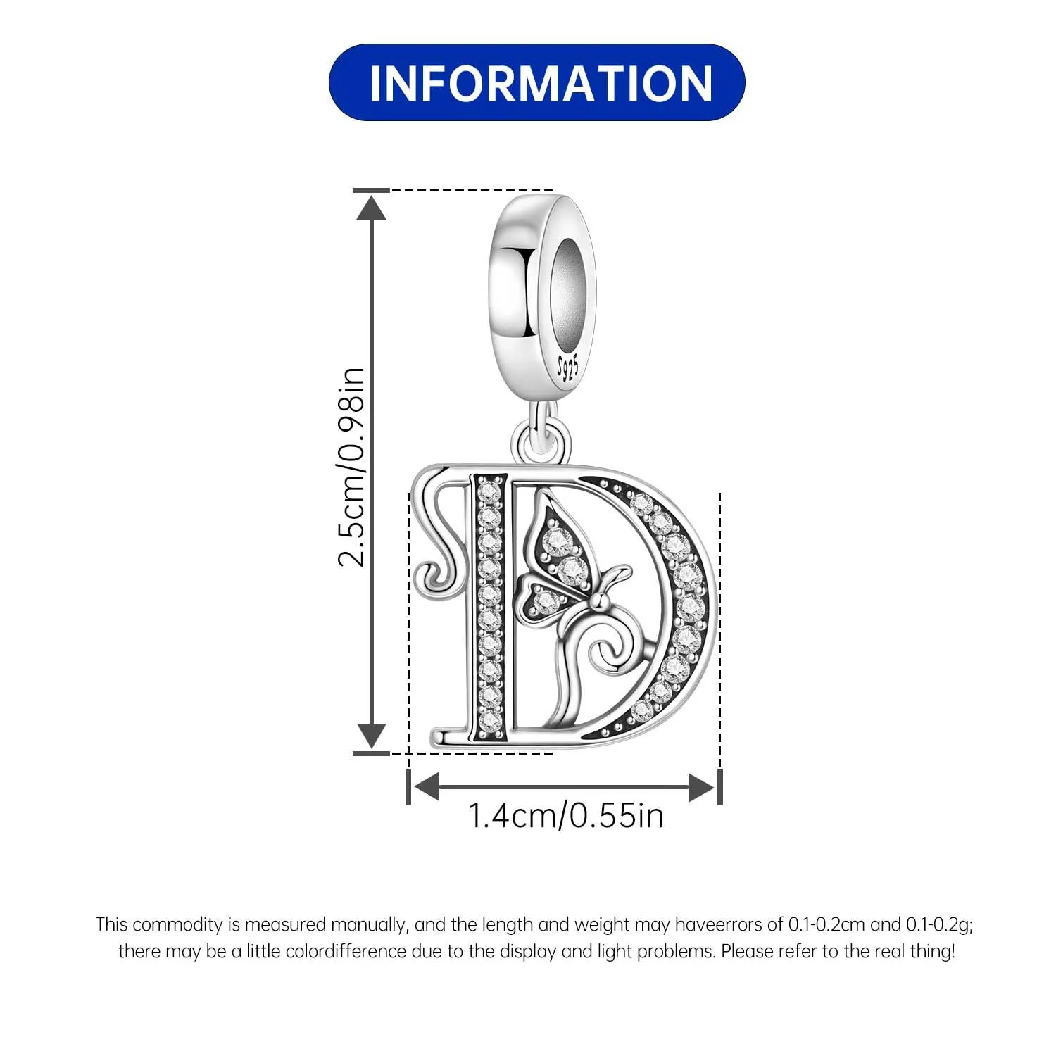 PANPOKI Set di 2 Ciondoli a Forma di Farfalla con Iniziali in Argento Sterling 925 e Perle Distanziatrici in Zirconia Cubica - immagine 4