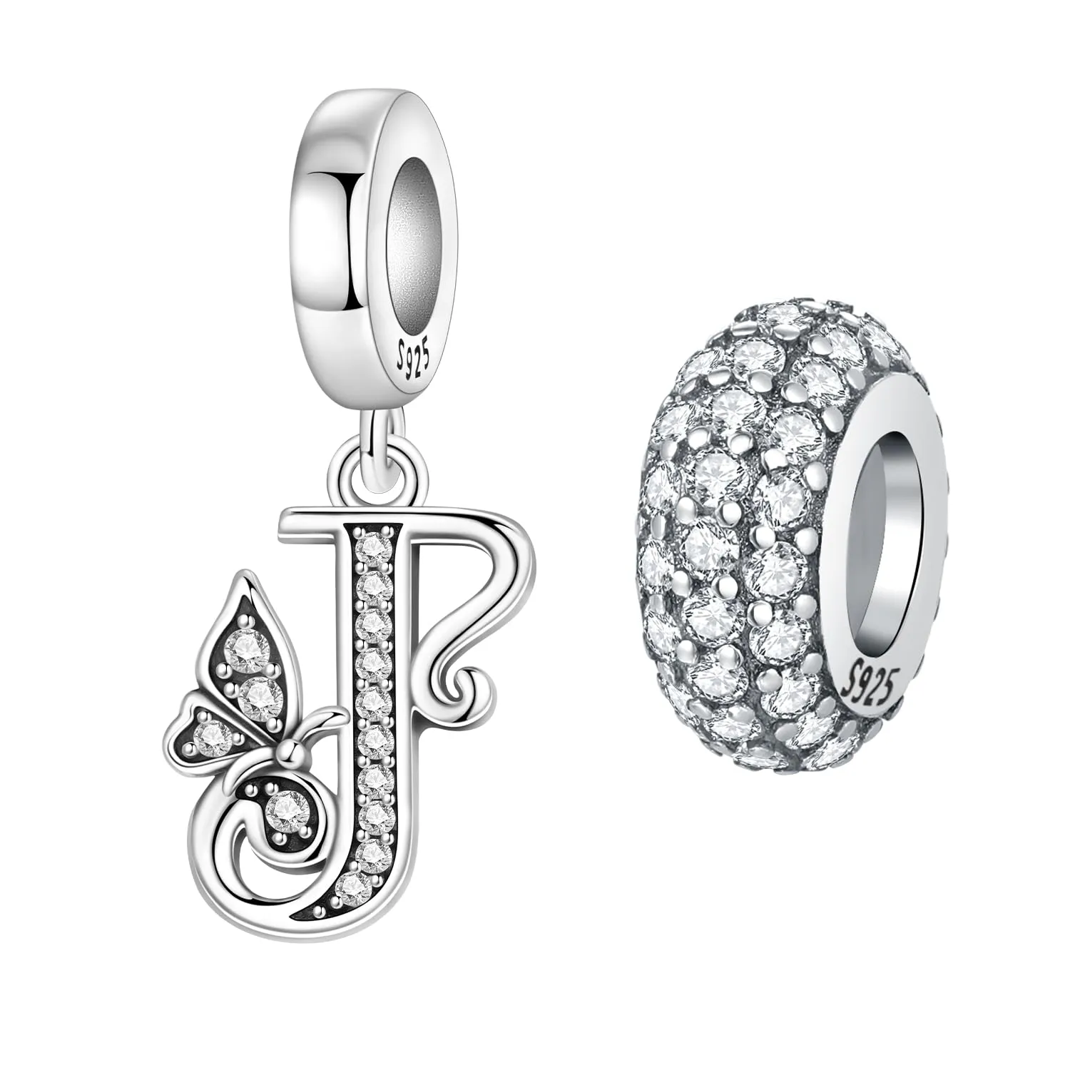PANPOKI Ciondoli a Forma di Lettera in Argento Sterling S925 e Zirconia per Bracciali e Collane Europei - immagine 1