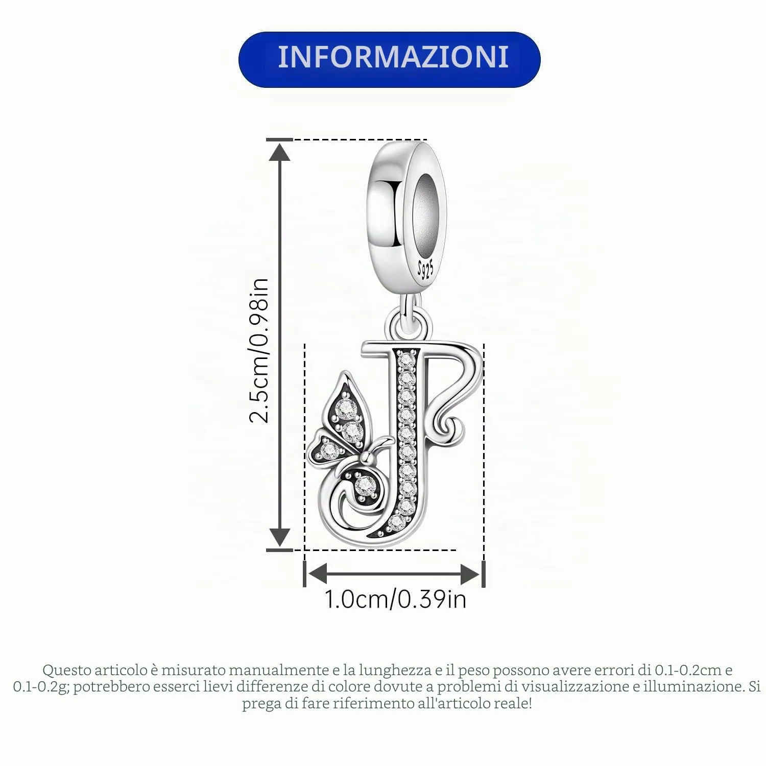 PANPOKI Ciondoli a Forma di Lettera in Argento Sterling S925 e Zirconia per Bracciali e Collane Europei - immagine 2