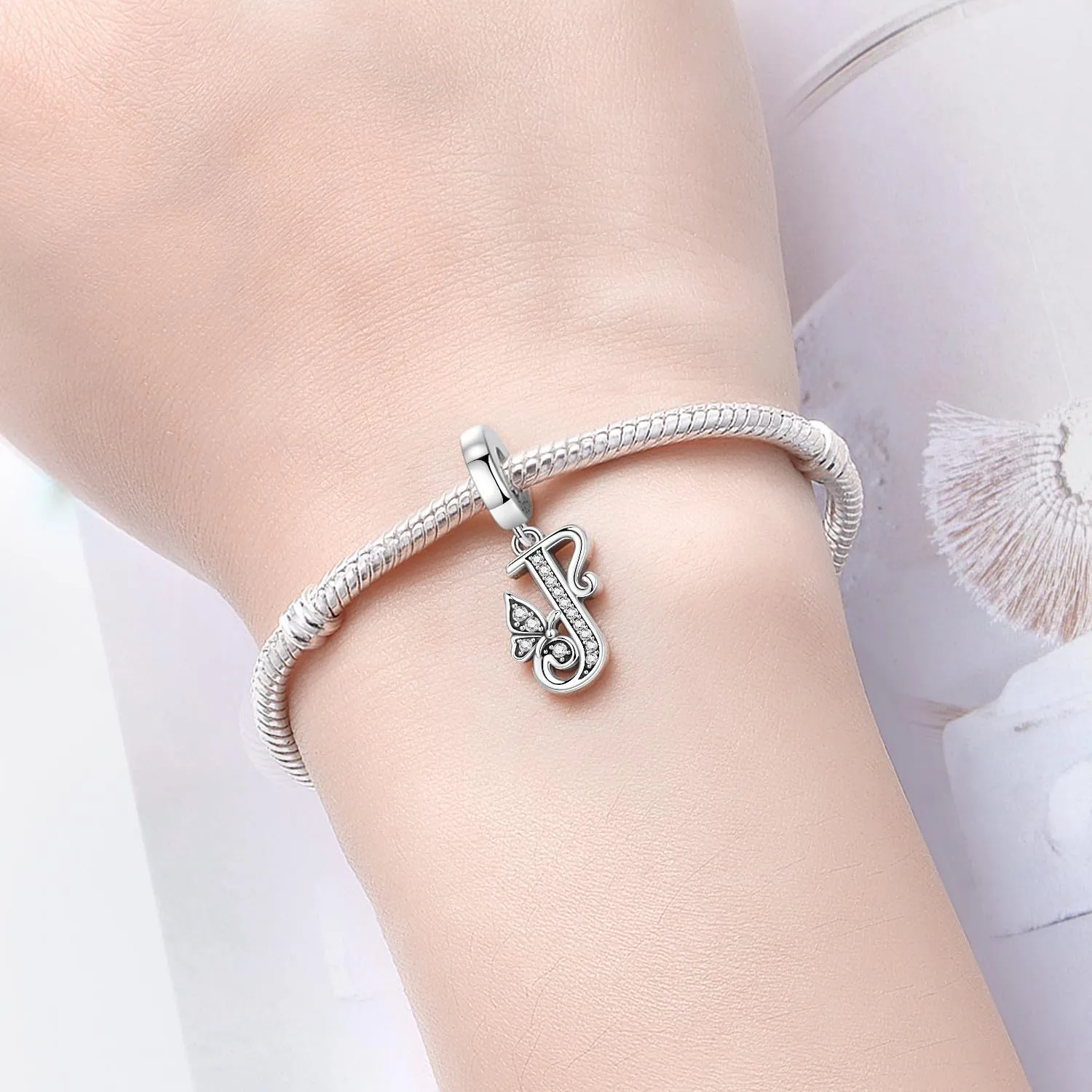 PANPOKI Ciondoli a Forma di Lettera in Argento Sterling S925 e Zirconia per Bracciali e Collane Europei - immagine 5