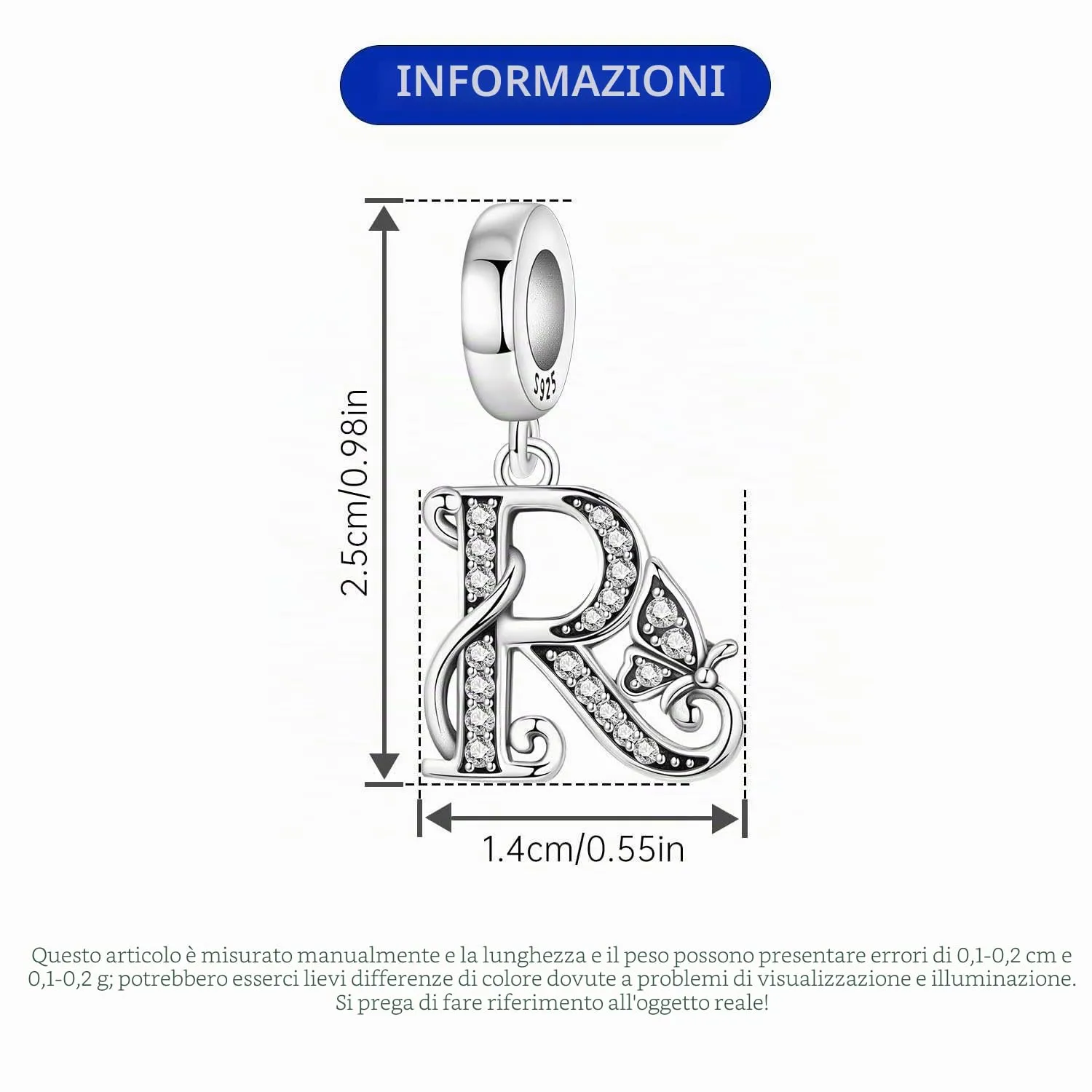 PANPOKI Ciondoli a forma di lettera in Argento Sterling S925 con Zirconia per Bracciali e Collane Europei, R Abito - immagine 2