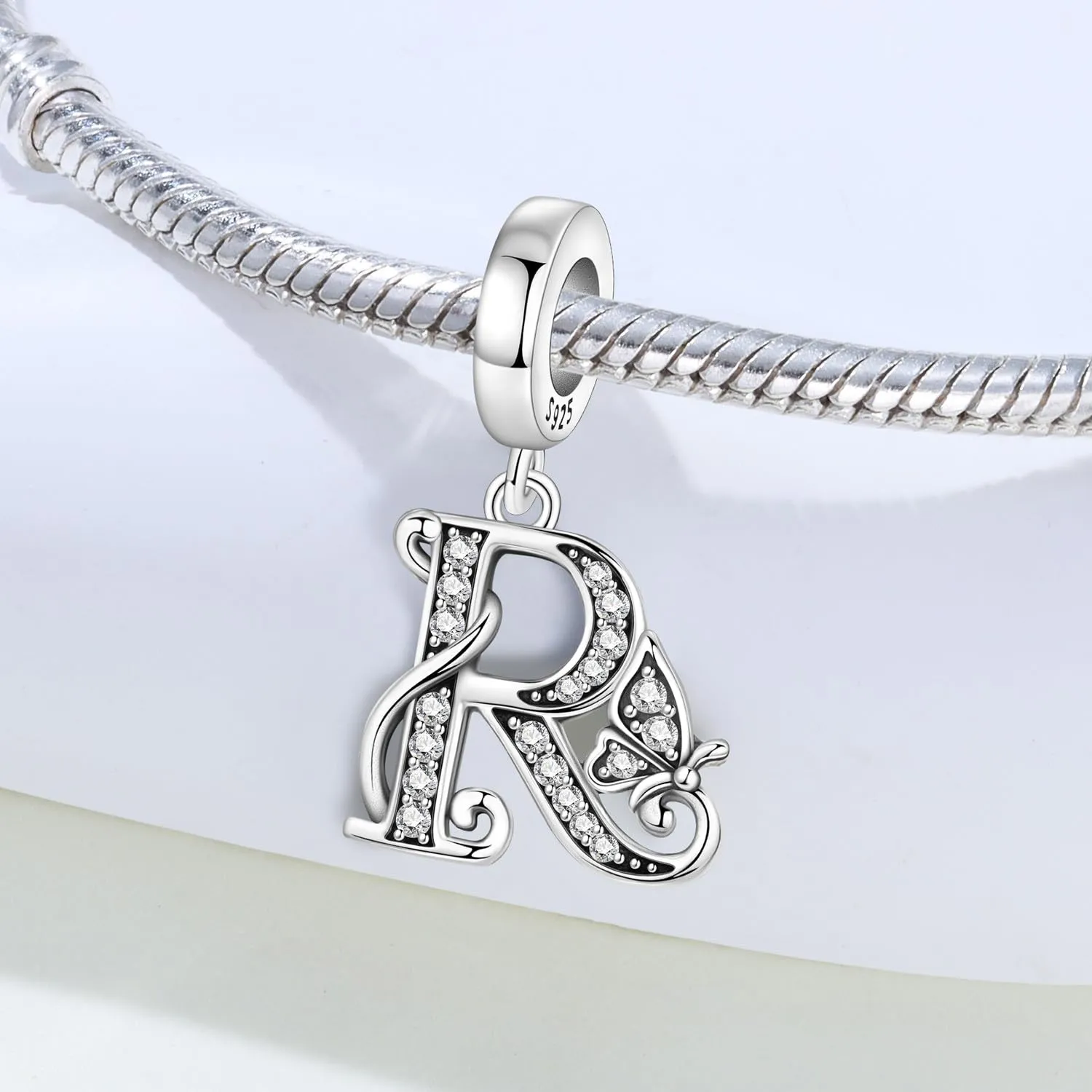 PANPOKI Ciondoli a forma di lettera in Argento Sterling S925 con Zirconia per Bracciali e Collane Europei, R Abito - immagine 5