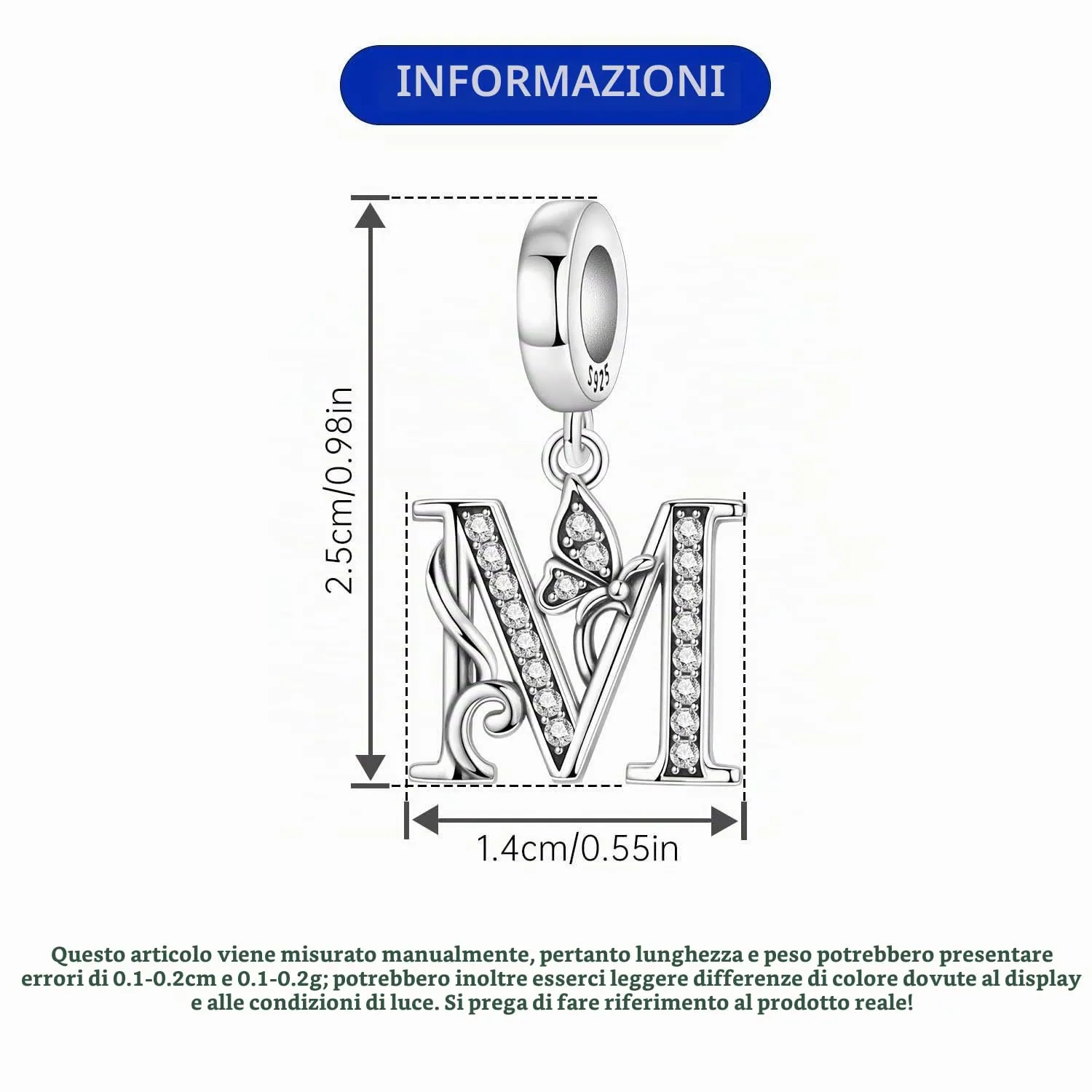 PANPOKI Ciondoli a Forma di Lettera in Argento Sterling S925 e Zirconia per Bracciali e Collane Europei - immagine 2