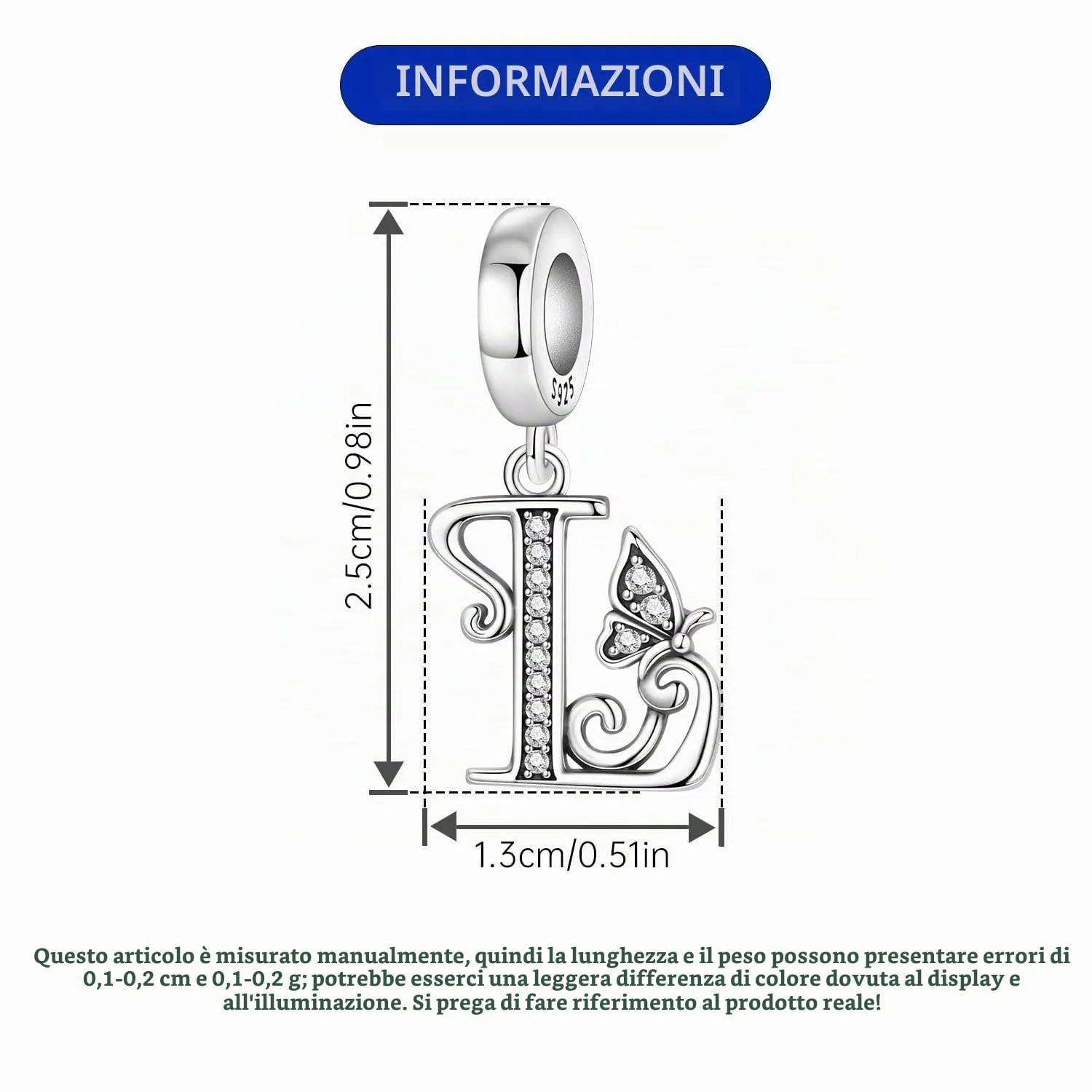 PANPOKI Ciondoli a Forma di Lettera in Argento S925 e Zirconia per Bracciali e Collane Europei - immagine 2