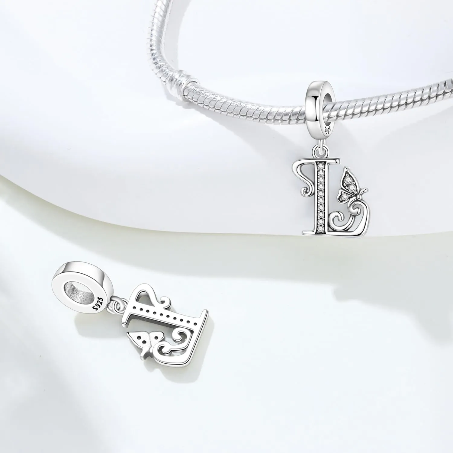 PANPOKI Ciondoli a Forma di Lettera in Argento S925 e Zirconia per Bracciali e Collane Europei - immagine 6