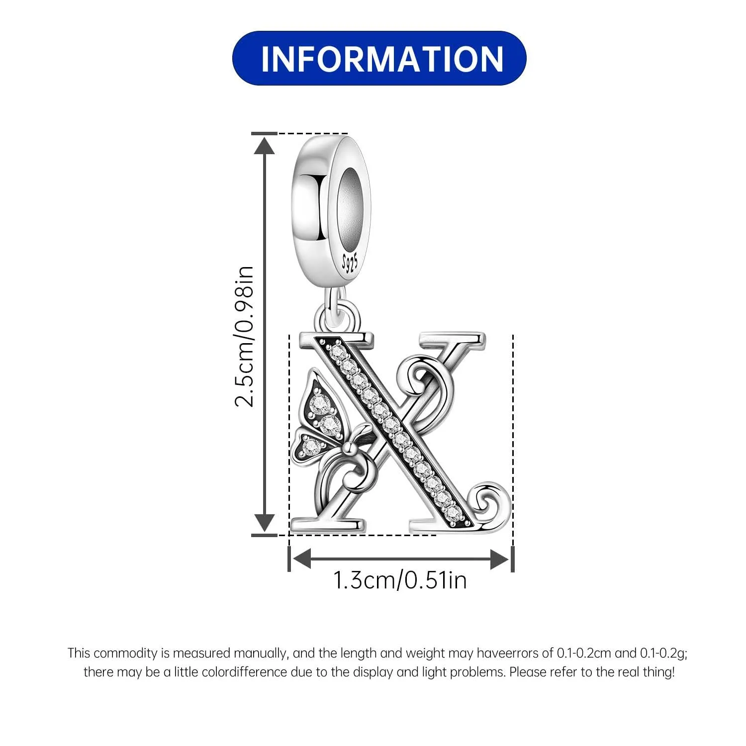 PANPOKI Ciondoli a forma di lettera in argento sterling S925 con zirconi per bracciali europei e collane - immagine 2