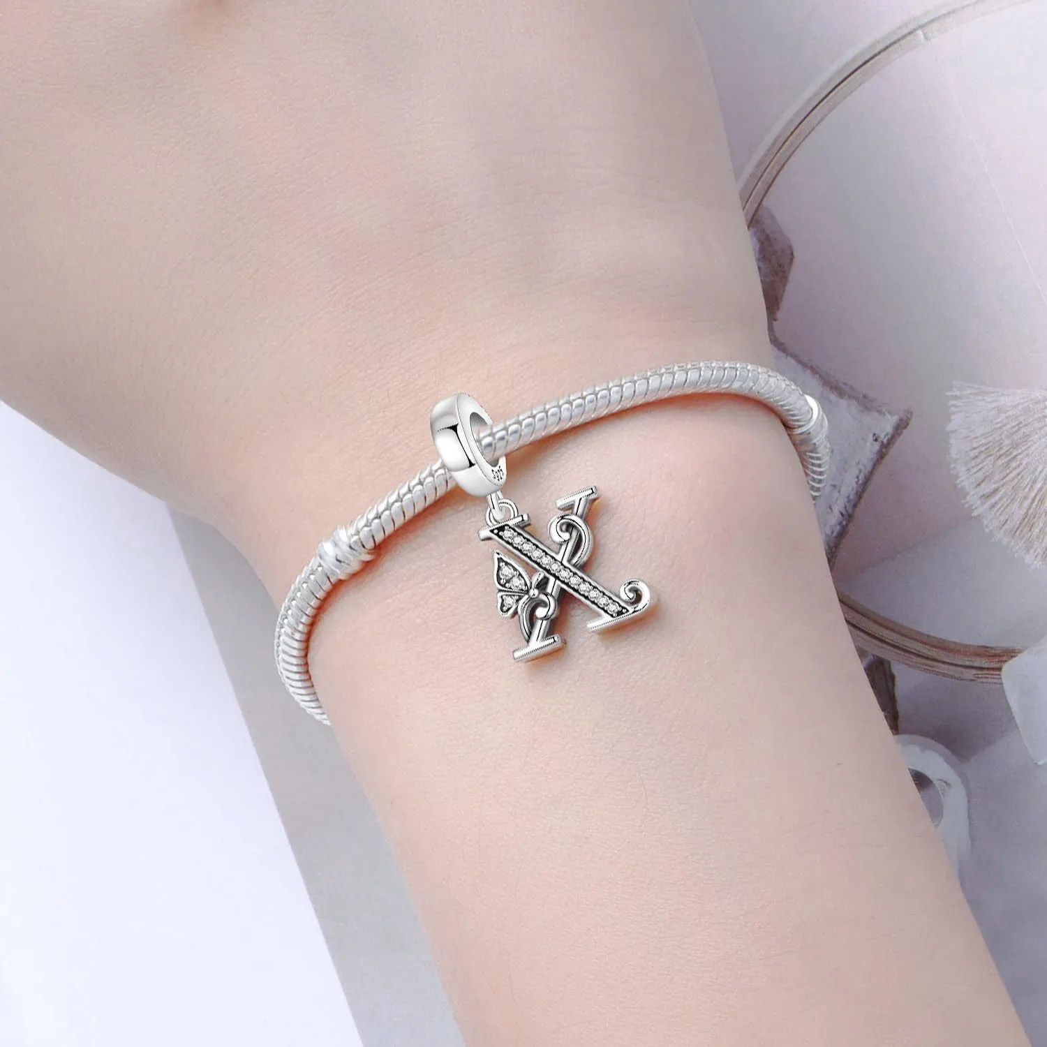 PANPOKI Ciondoli a forma di lettera in argento sterling S925 con zirconi per bracciali europei e collane - immagine 4