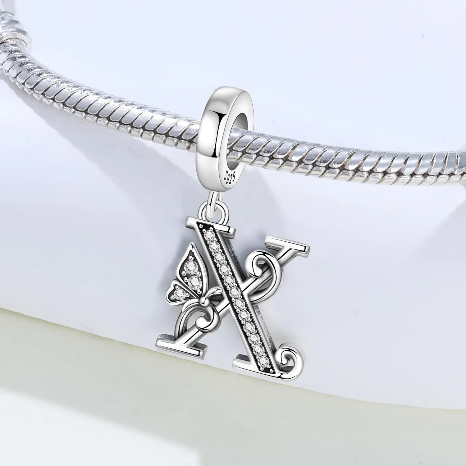 PANPOKI Ciondoli a forma di lettera in argento sterling S925 con zirconi per bracciali europei e collane - immagine 5