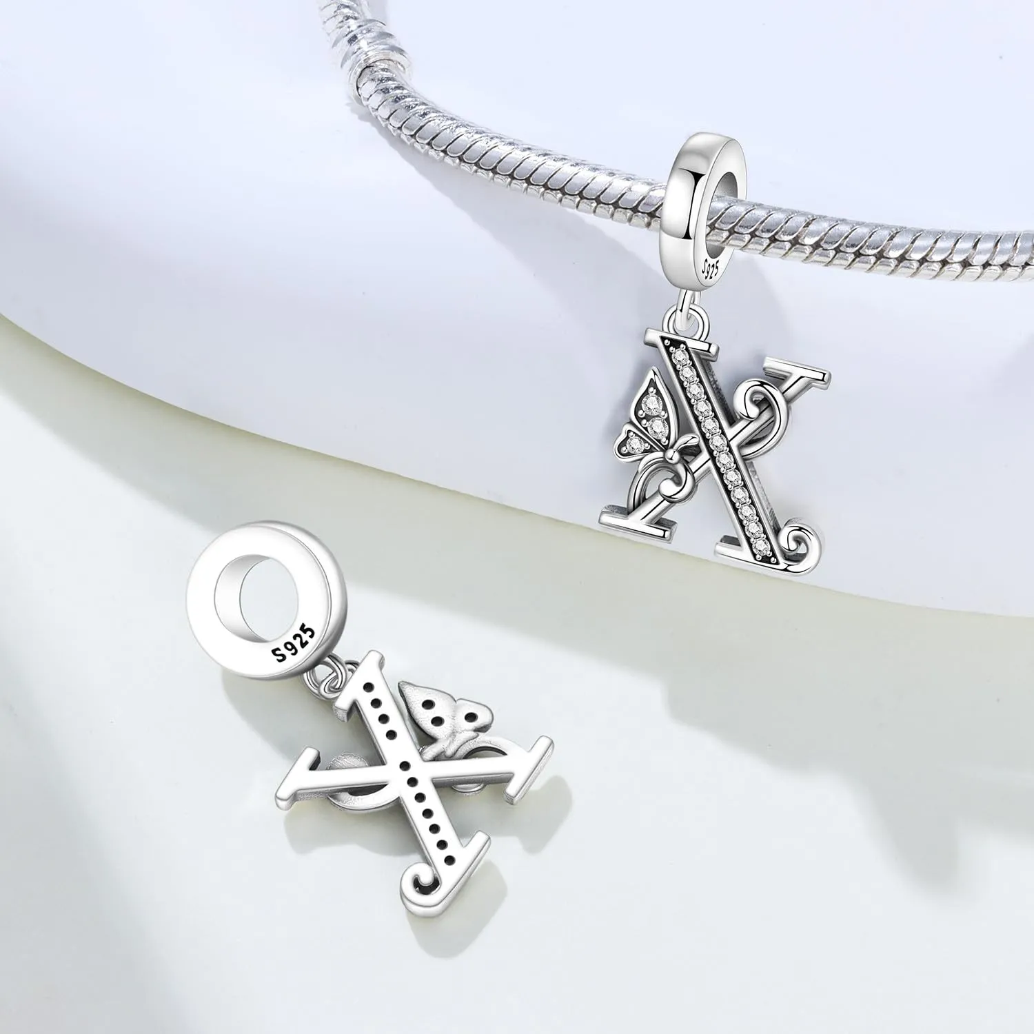 PANPOKI Ciondoli a forma di lettera in argento sterling S925 con zirconi per bracciali europei e collane - immagine 6