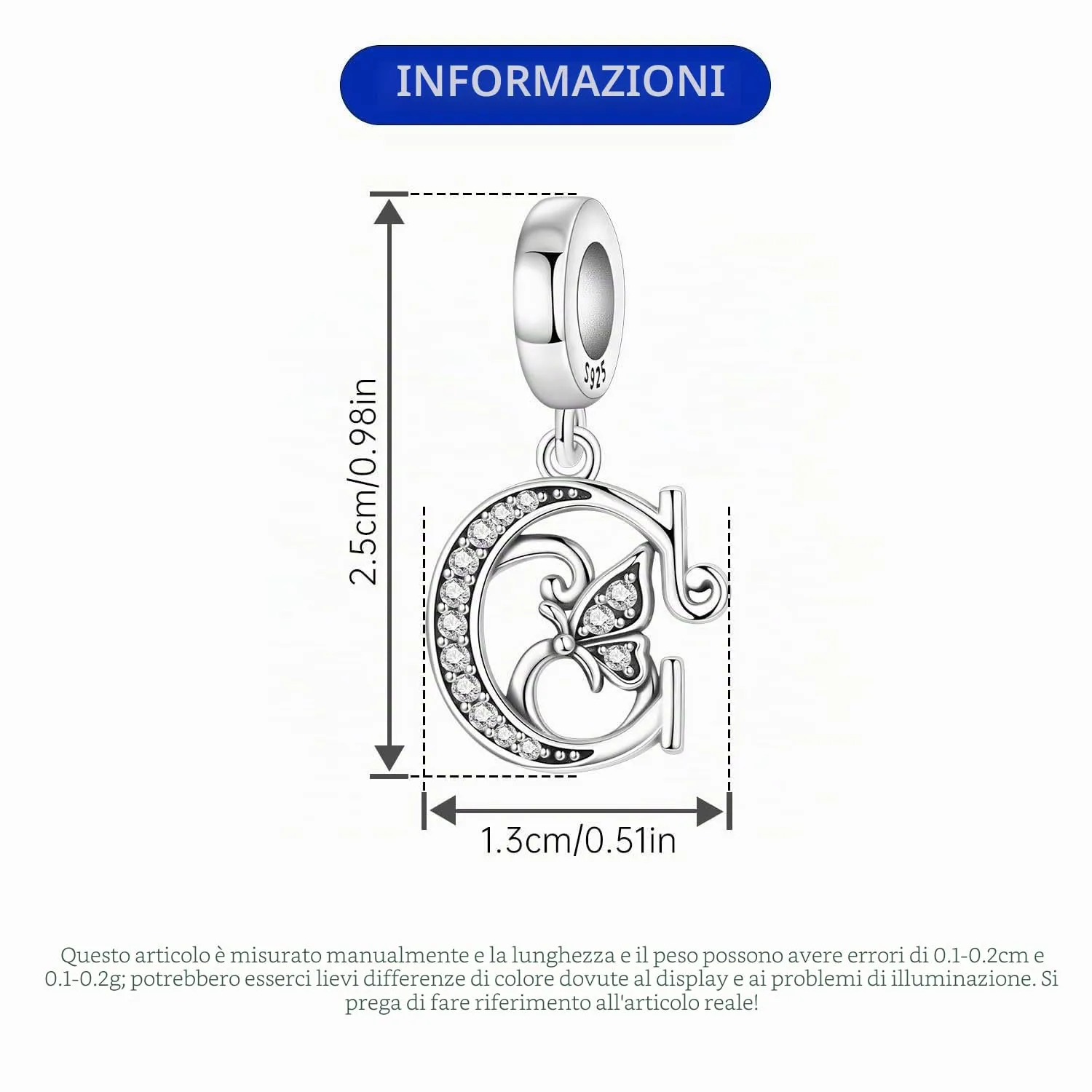PANPOKI Ciondoli a forma di lettera in argento sterling S925 con zirconi, compatibili con bracciali europei (C Abito) - immagine 2
