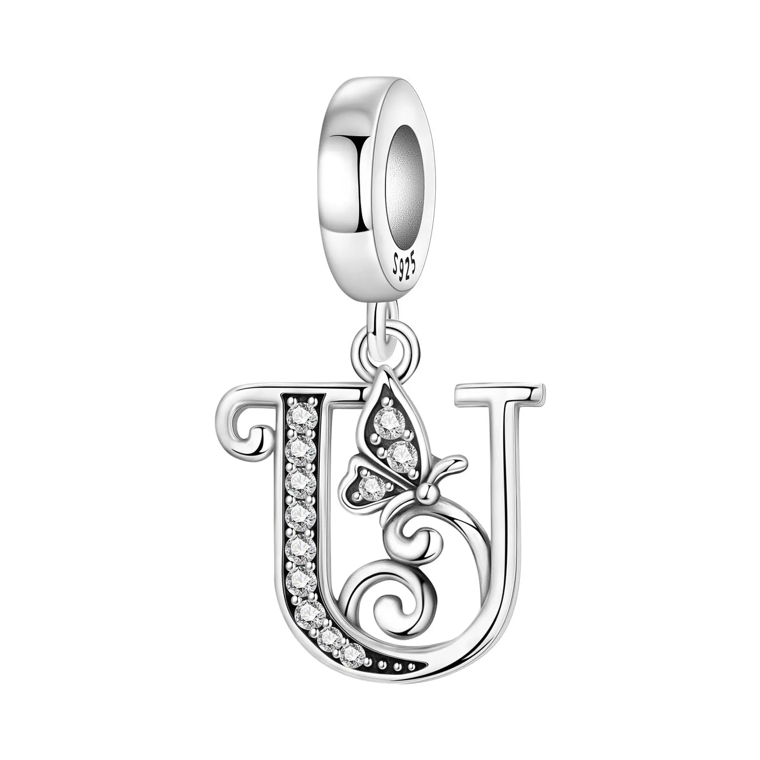 PANPOKI Set di 2 Ciondoli a Farfalla in Argento Sterling 925 con Lettera e Perle Spaziatrici in Zirconia Cubica - immagine 2