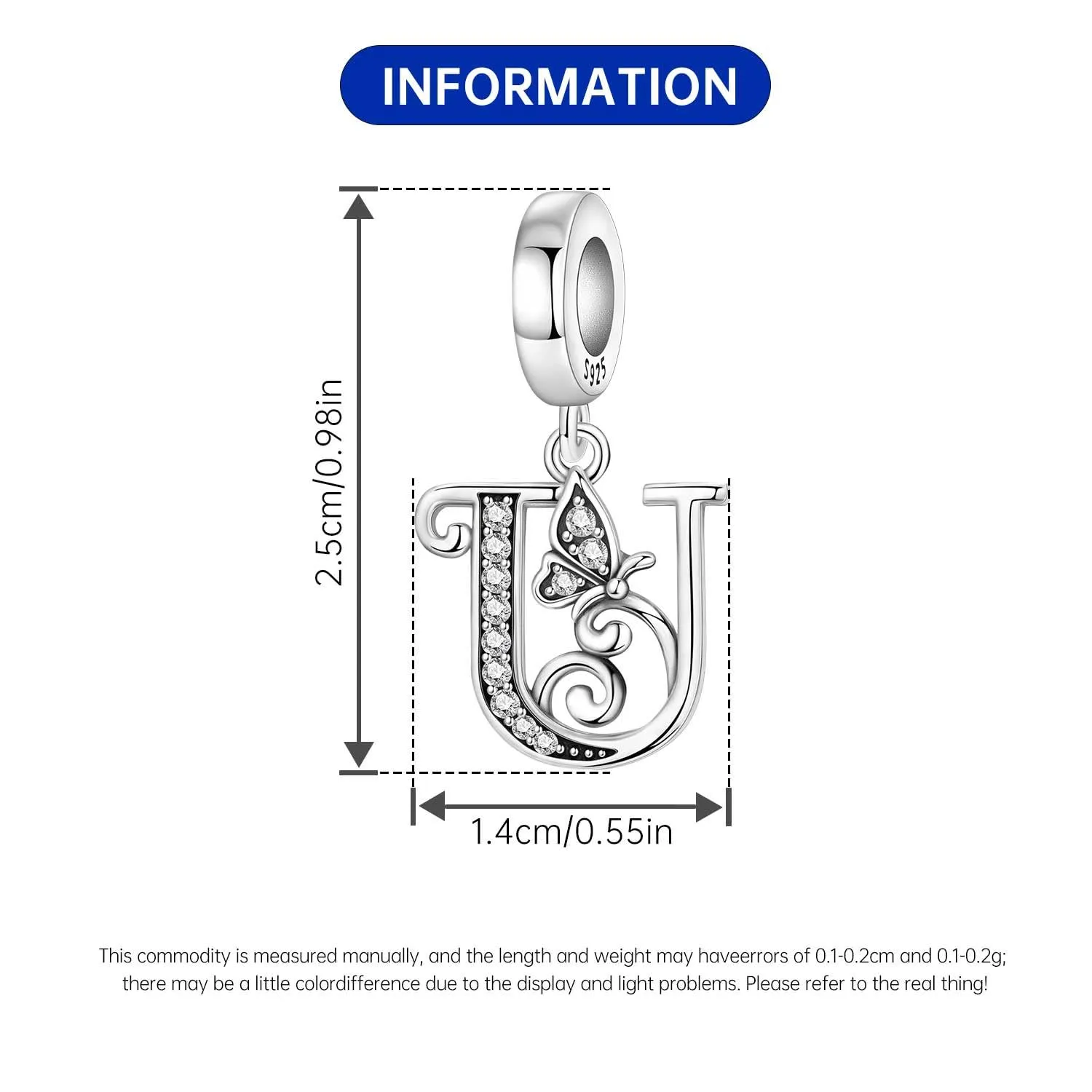 PANPOKI Set di 2 Ciondoli a Farfalla in Argento Sterling 925 con Lettera e Perle Spaziatrici in Zirconia Cubica - immagine 4