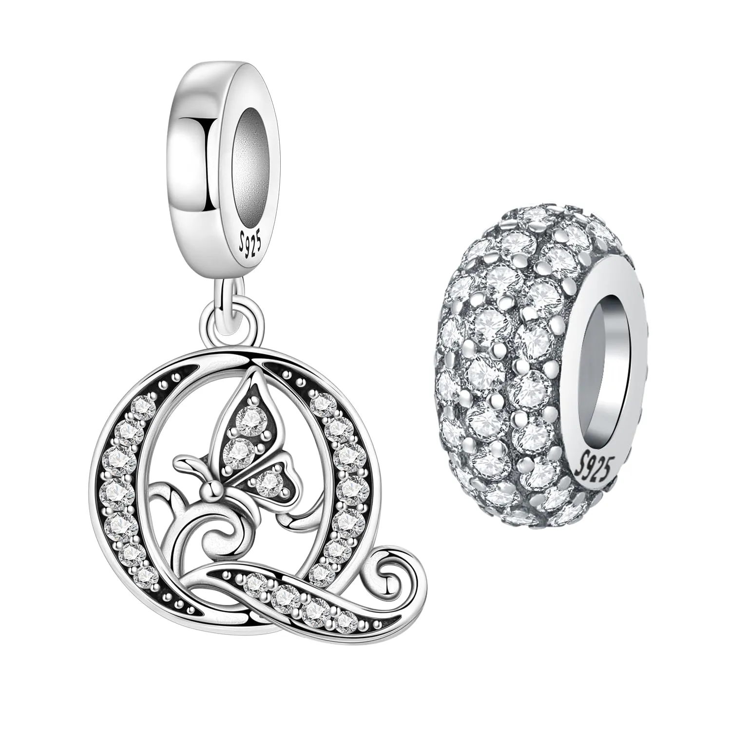 PANPOKI Ciondoli a Forma di Lettera in Argento S925 e Zirconia per Bracciali e Collane Europei - immagine 1