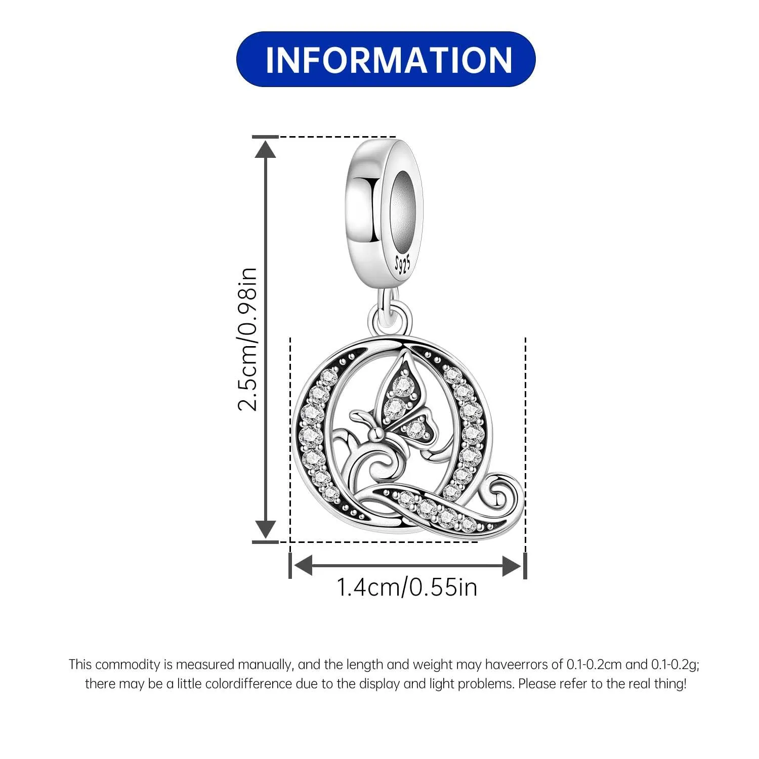 PANPOKI Ciondoli a Forma di Lettera in Argento S925 e Zirconia per Bracciali e Collane Europei - immagine 2