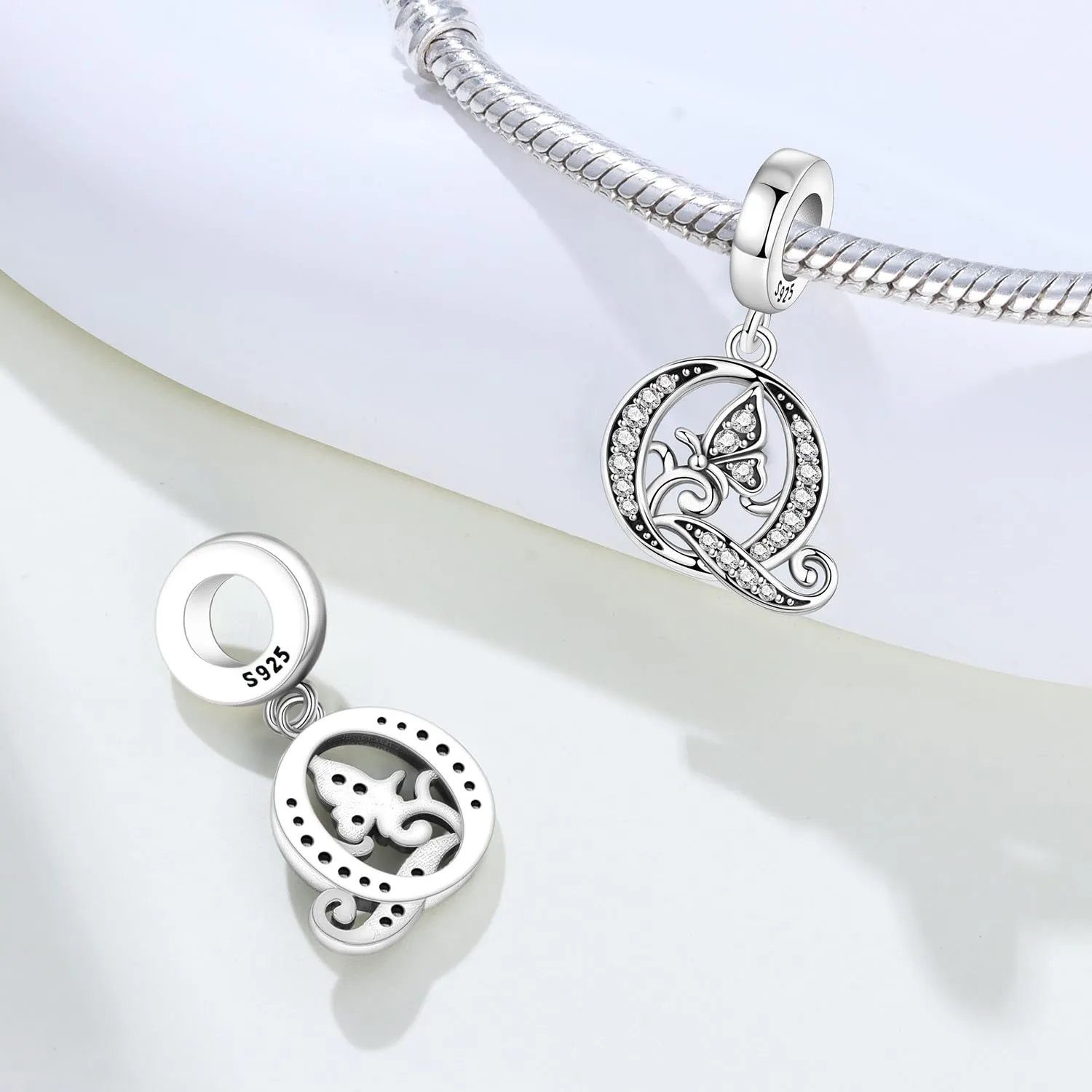 PANPOKI Ciondoli a Forma di Lettera in Argento S925 e Zirconia per Bracciali e Collane Europei - immagine 6