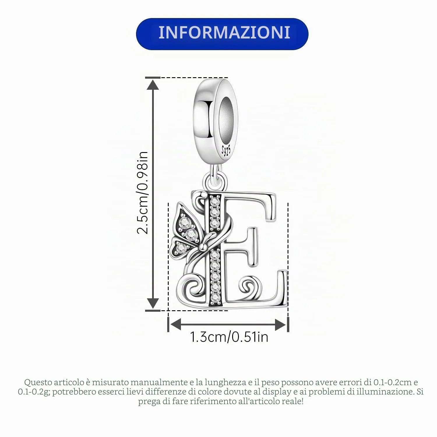 PANPOKI Set di 2 Ciondoli a Lettera in Argento Sterling S925 con Zirconi per Bracciali e Collane Europei - immagine 2