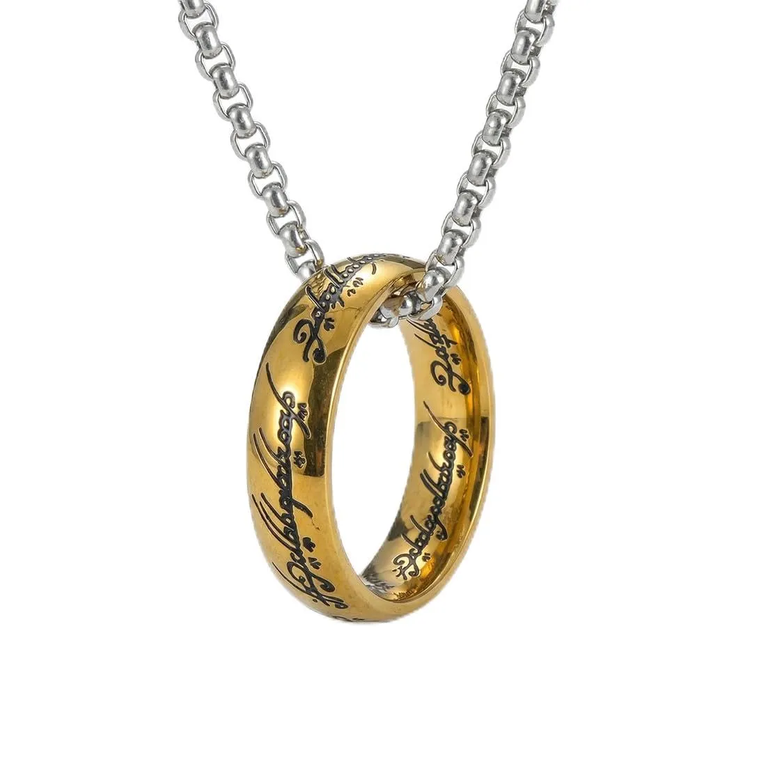 YAPKOLV L'Unico Anello Il Signore degli Anelli Collana con Pendente Elfico Celtico Gandalf, Oro, catena 60 cm - immagine 1