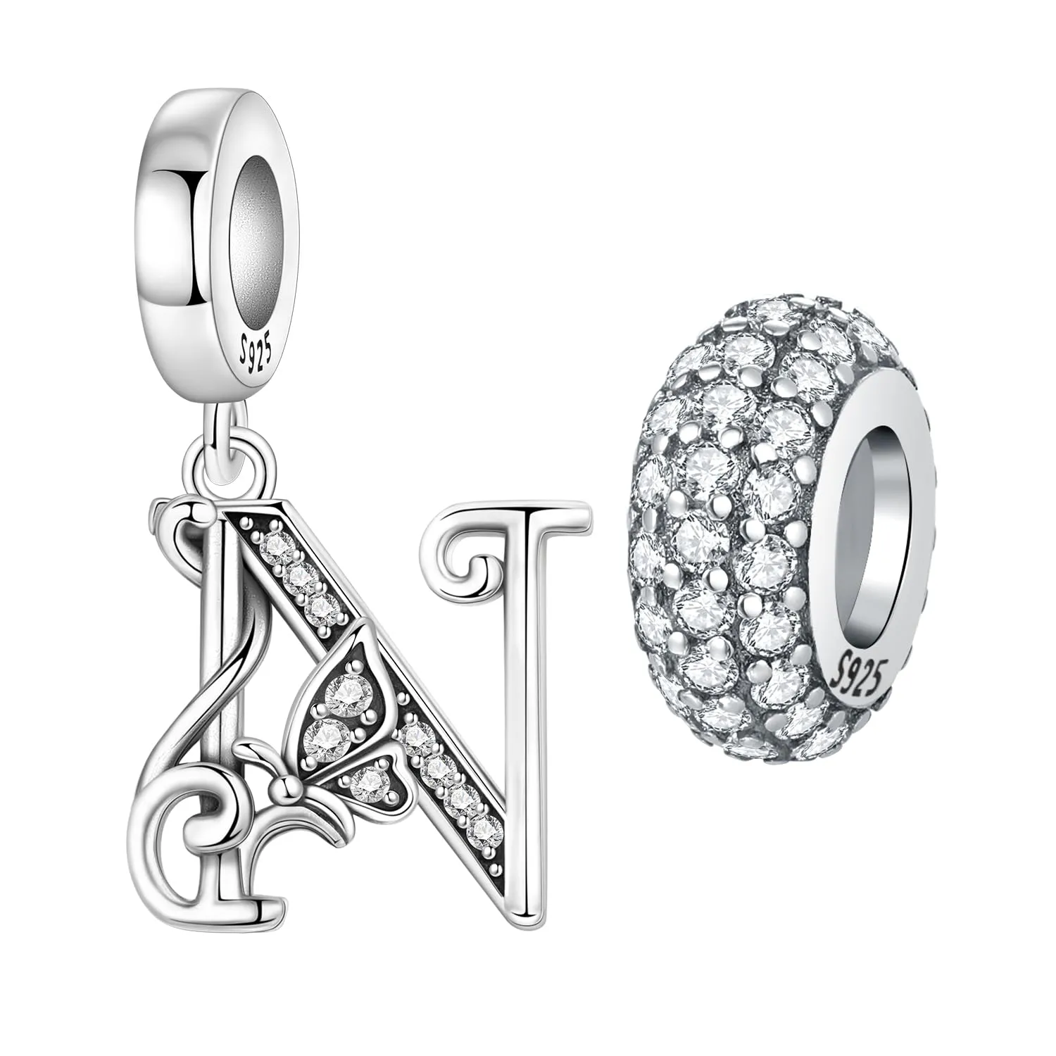 PANPOKI 2 Ciondoli a forma di lettera in Argento S925 e Zirconia per Bracciali Europei e Collane - immagine 1