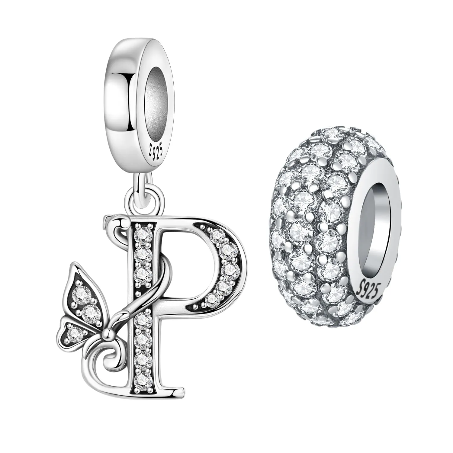 PANPOKI Ciondoli a forma di lettera in Argento Sterling S925 e Zirconia per Bracciali Europei e Collane - immagine 1