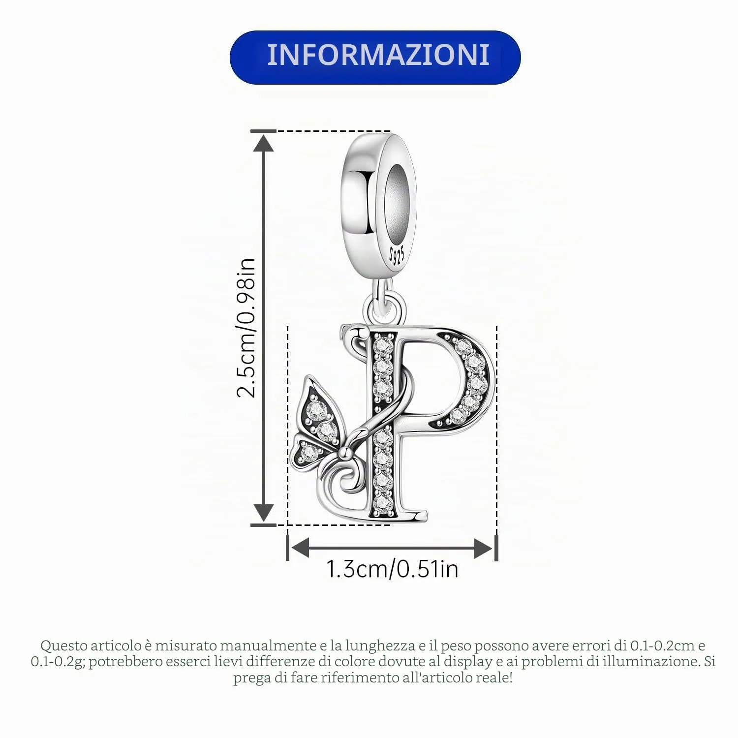 PANPOKI Ciondoli a forma di lettera in Argento Sterling S925 e Zirconia per Bracciali Europei e Collane - immagine 2