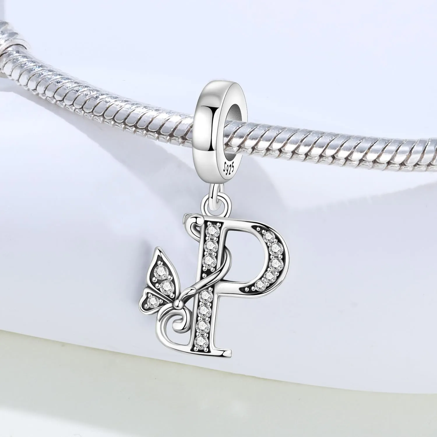 PANPOKI Ciondoli a forma di lettera in Argento Sterling S925 e Zirconia per Bracciali Europei e Collane - immagine 5