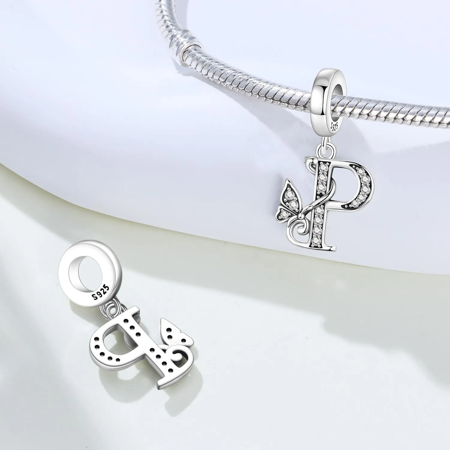 PANPOKI Ciondoli a forma di lettera in Argento Sterling S925 e Zirconia per Bracciali Europei e Collane - immagine 6