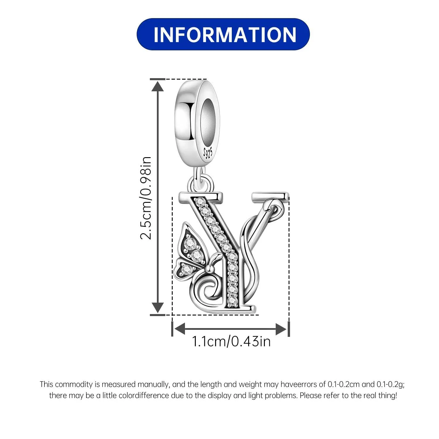 PANPOKI Ciondoli a forma di lettera in argento S925 e zirconi per bracciali e collane europei (Y Abito) - immagine 2